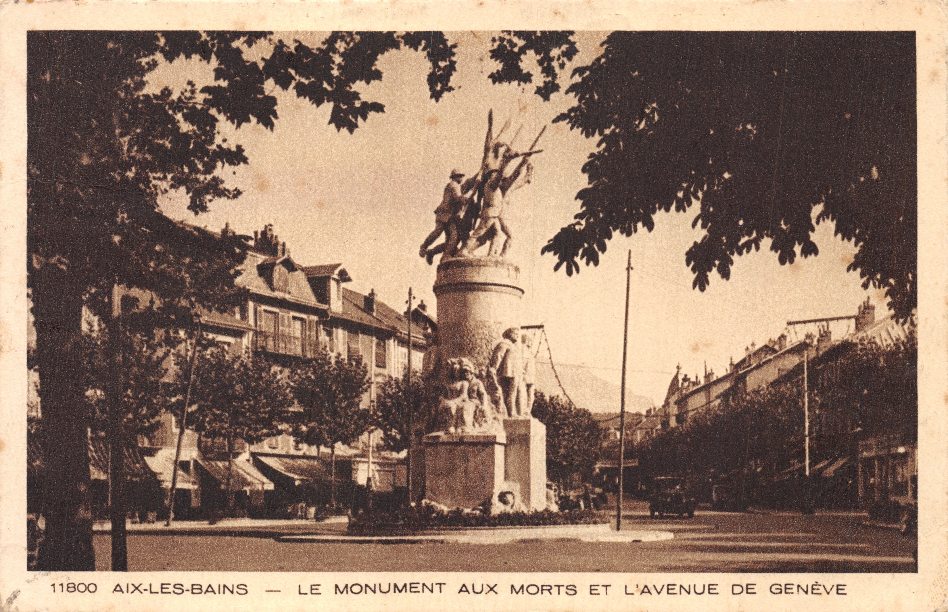 Aix-les-Bains — Der Kriegerdenkmal und die Avenue de Genève — Verlag Imp. Braun & Cie, n° 11800