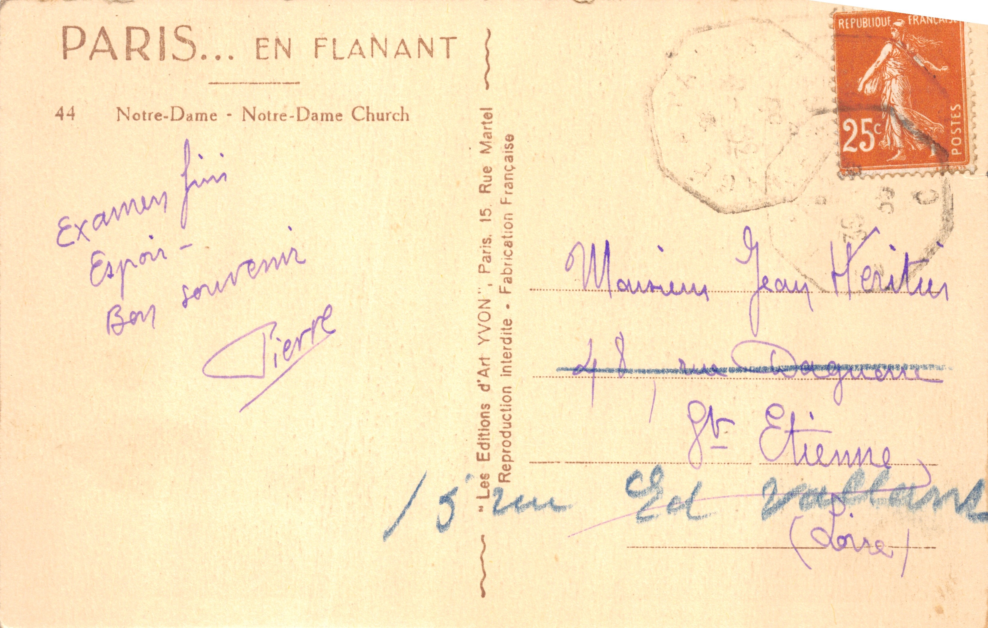 Notre-Dame de Paris — façade principale — Les Éditions d'Art Yvon, n°44 — Verso