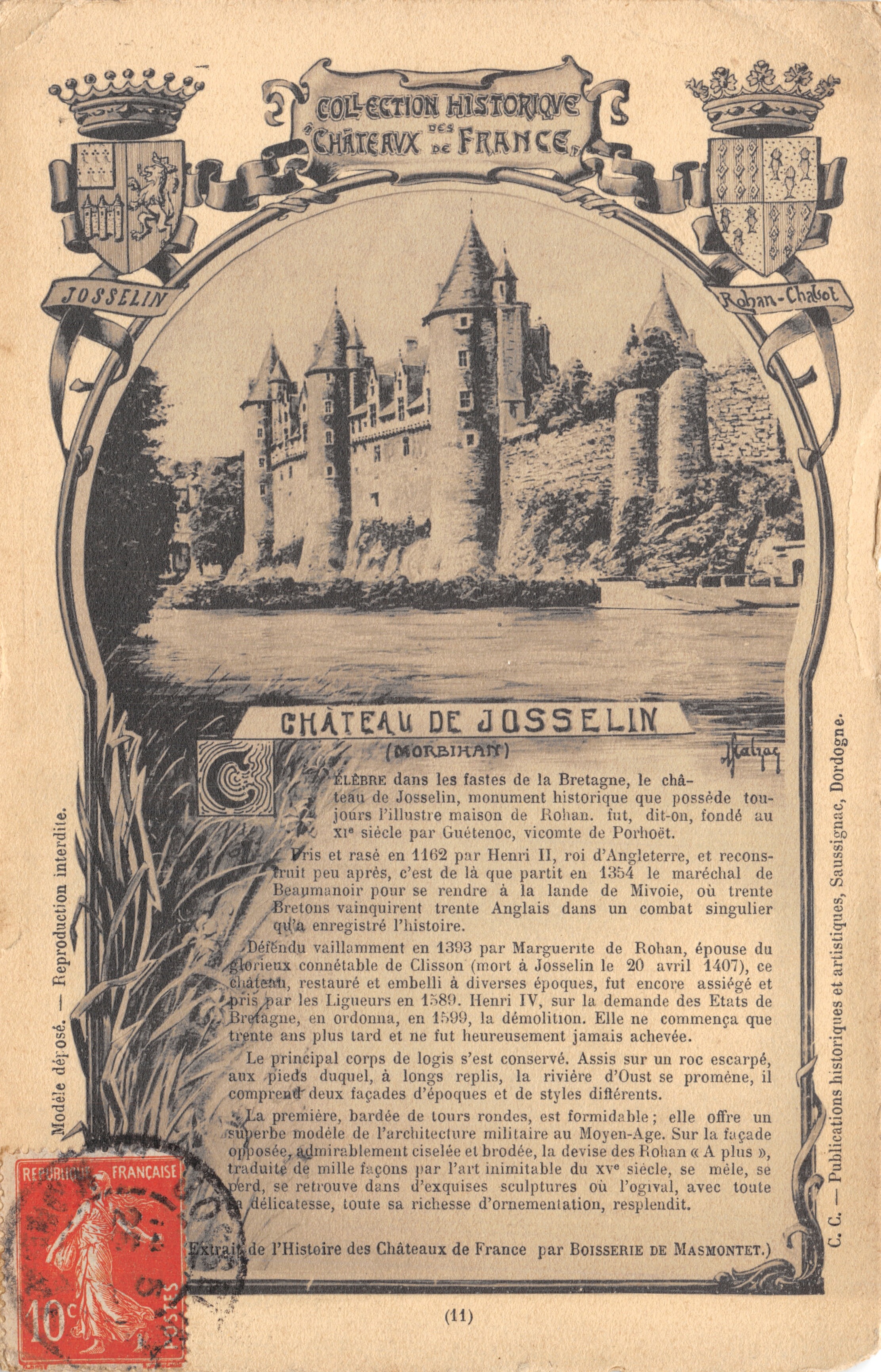 Château de Josselin — monument historique en Bretagne — éditeur Rogan-Chalot, n° (11)