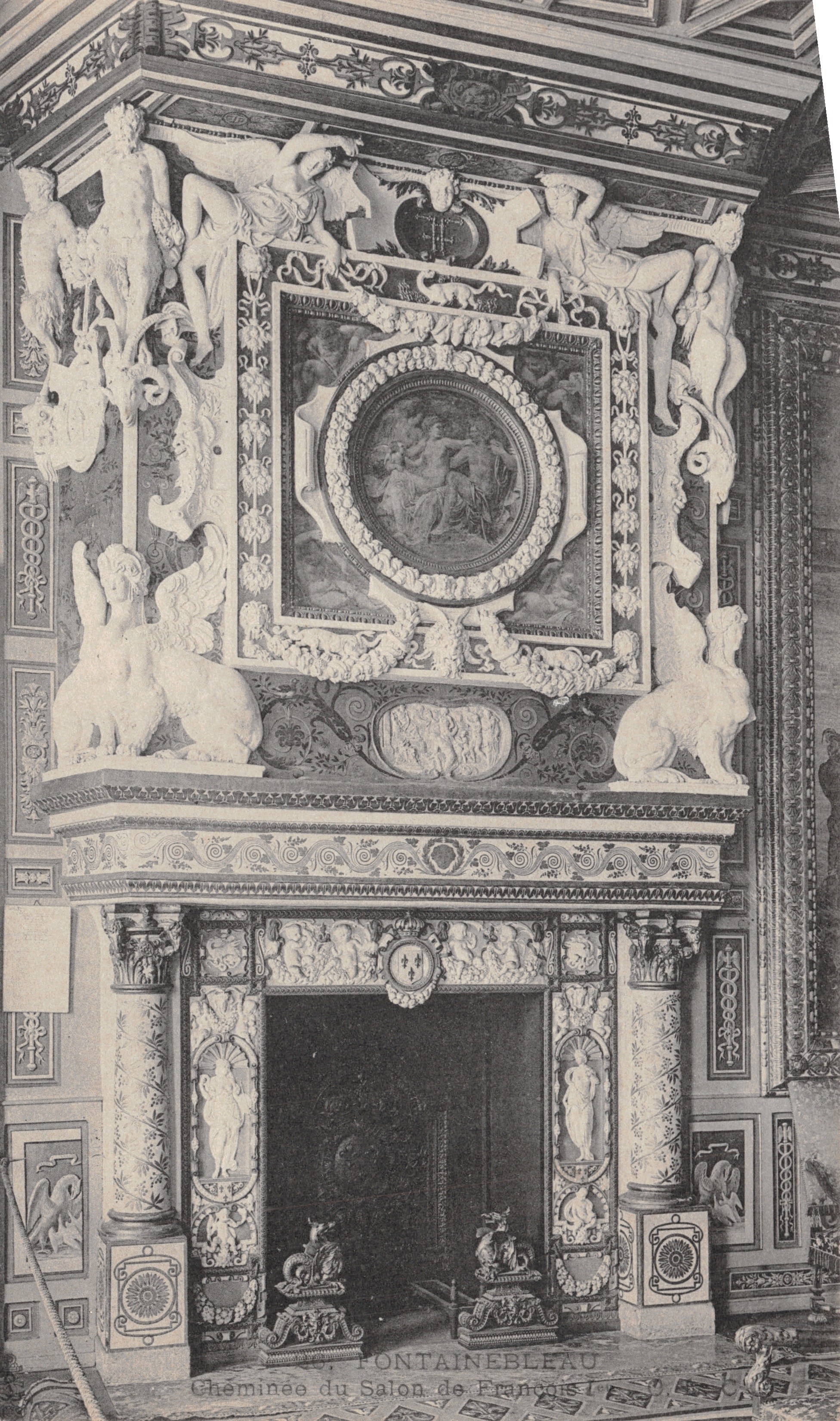 Kachel in de zitkamer van François Ier — Château de Fontainebleau — uitgever M. FONTAINEBLEAU
