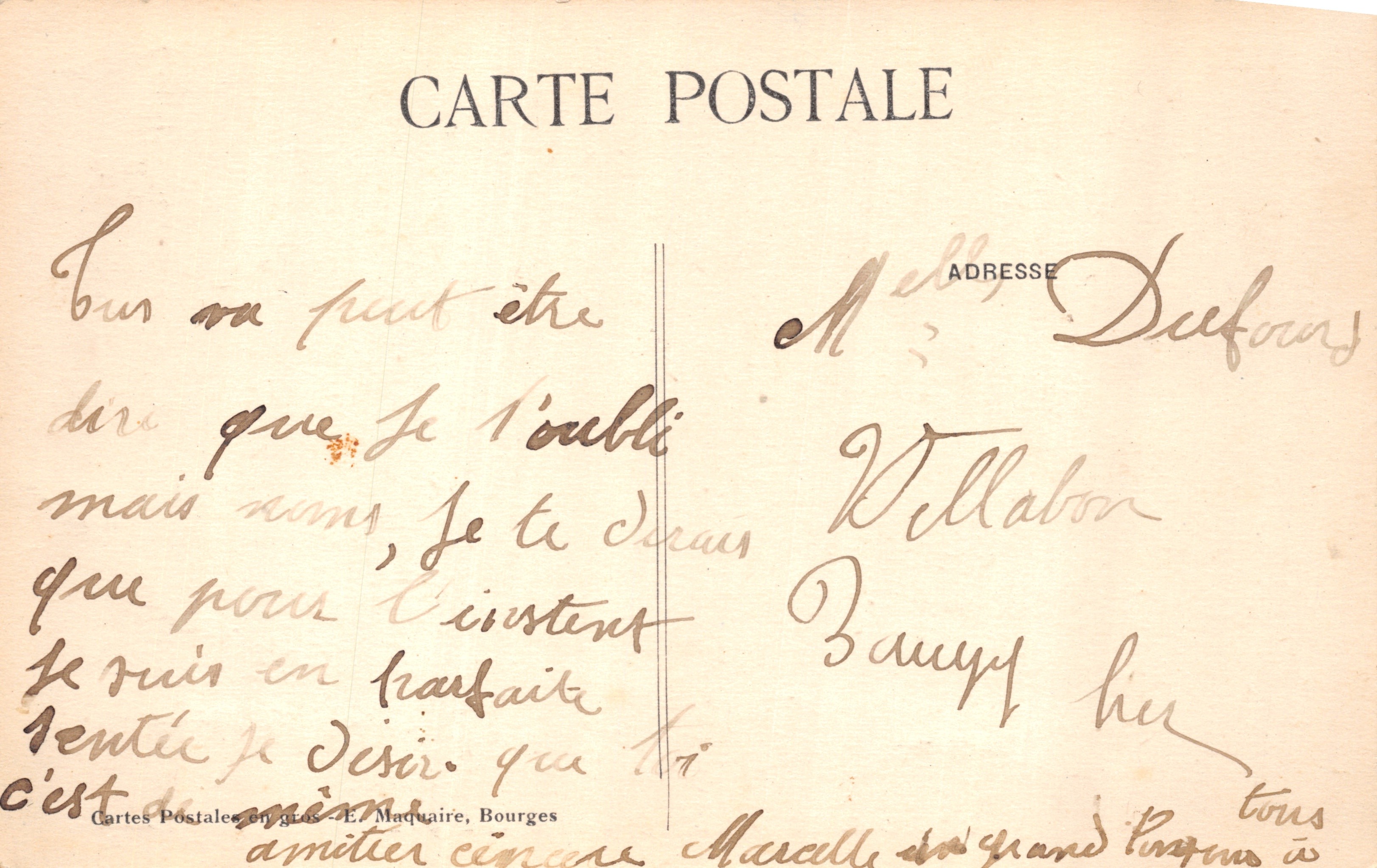 Bourges — Il Castello dell'Acqua, visto di profilo — Editore E.M. n°388 — Verso