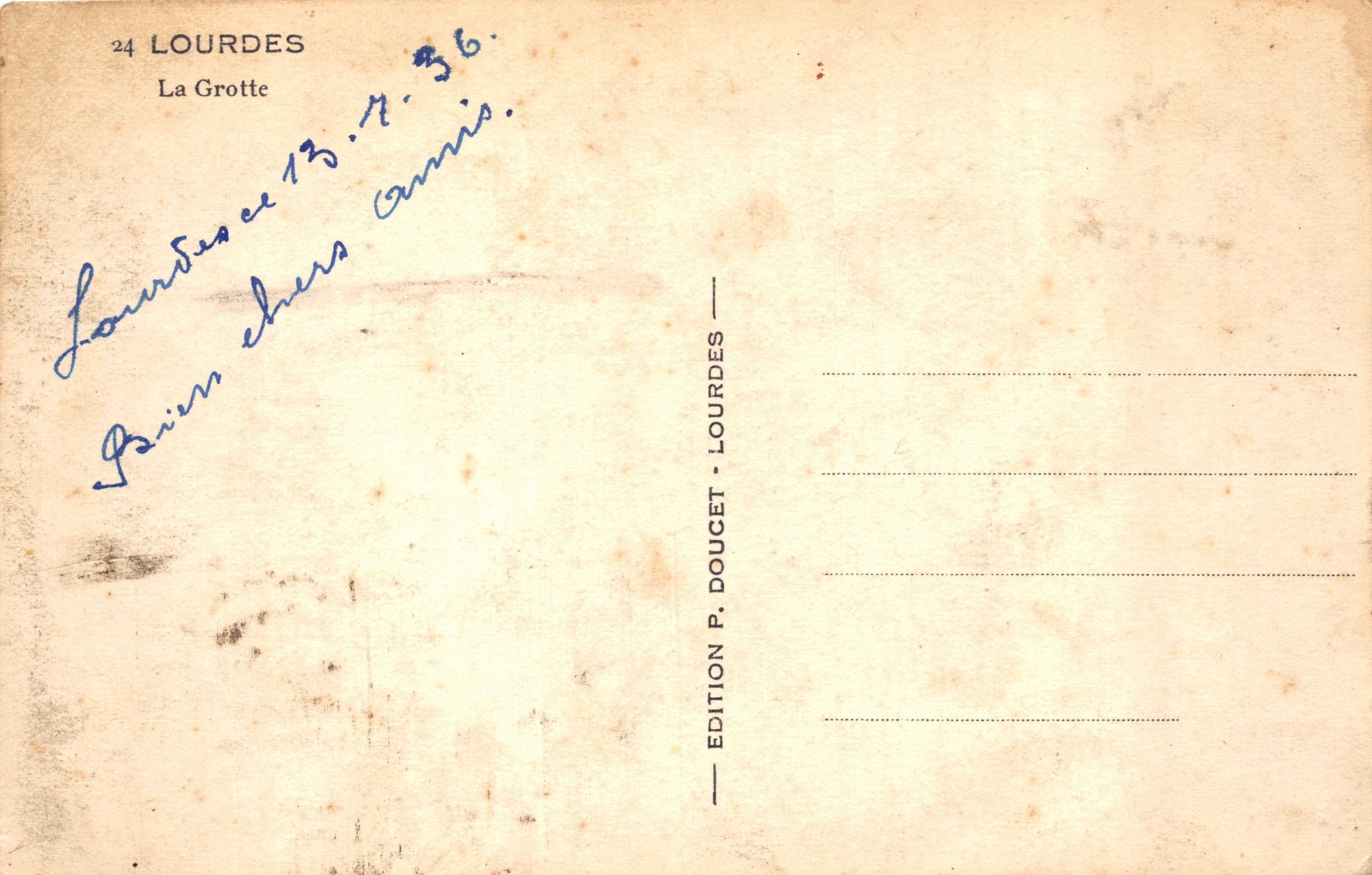 Lourdes — La Grotte — Édition P. Doucet — Achterkant