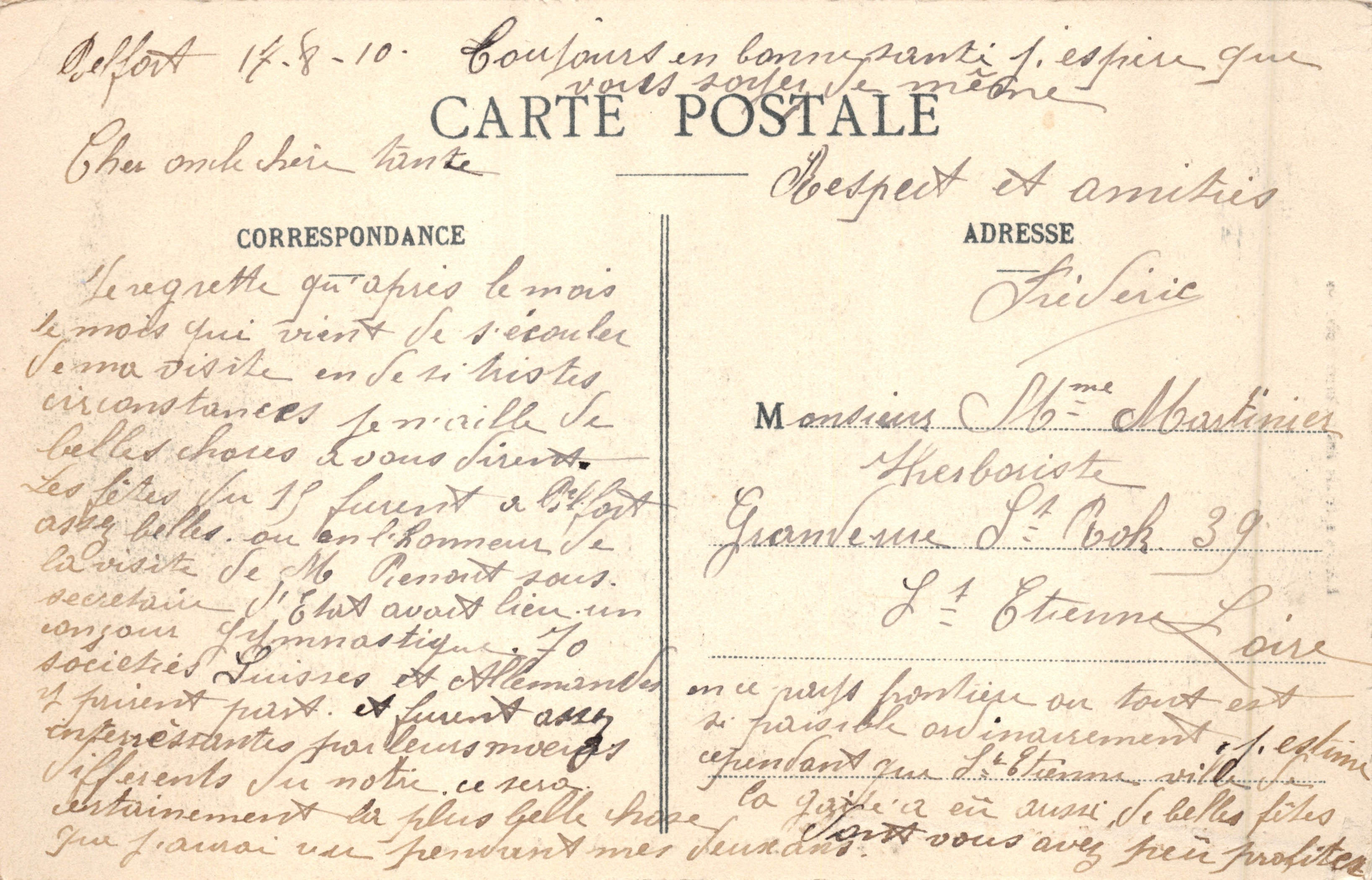 Belfort — L'Hôtel de Ville — Édition spéciale des Galeries Modernes — Verso