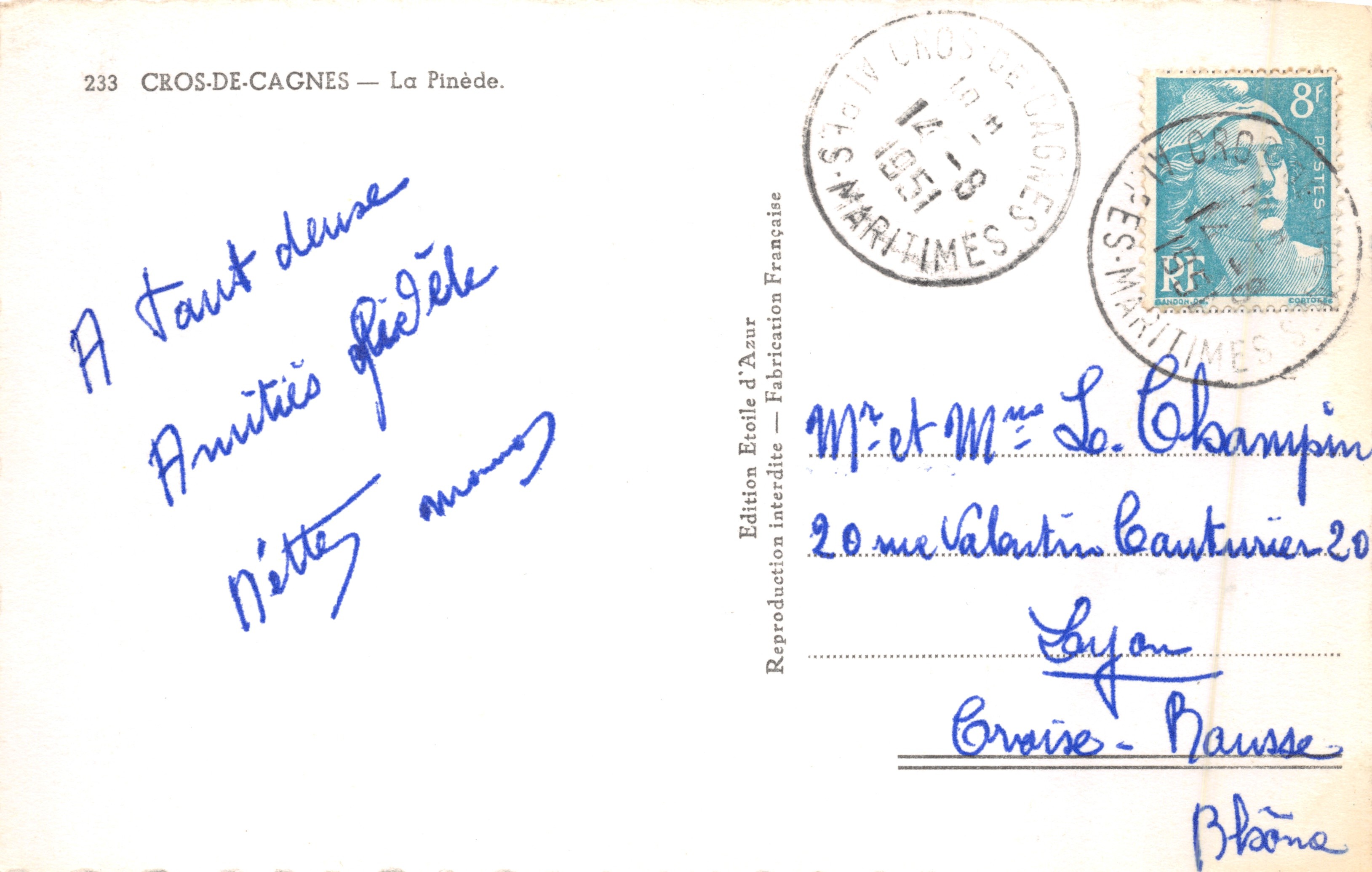 Cros-de-Cagnes — La Pinède — Édition Étoile d'Azur n°233 — Achterkant