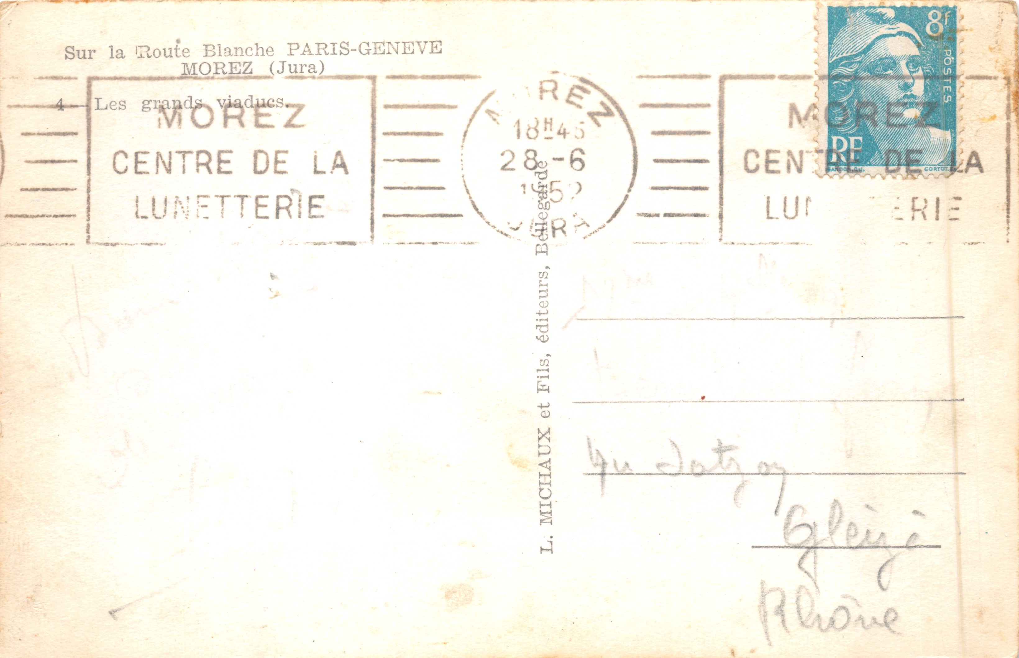 I grandi viadotti — vista panoramica di Morez — editore L. Michaux et Fils, Morez — Verso