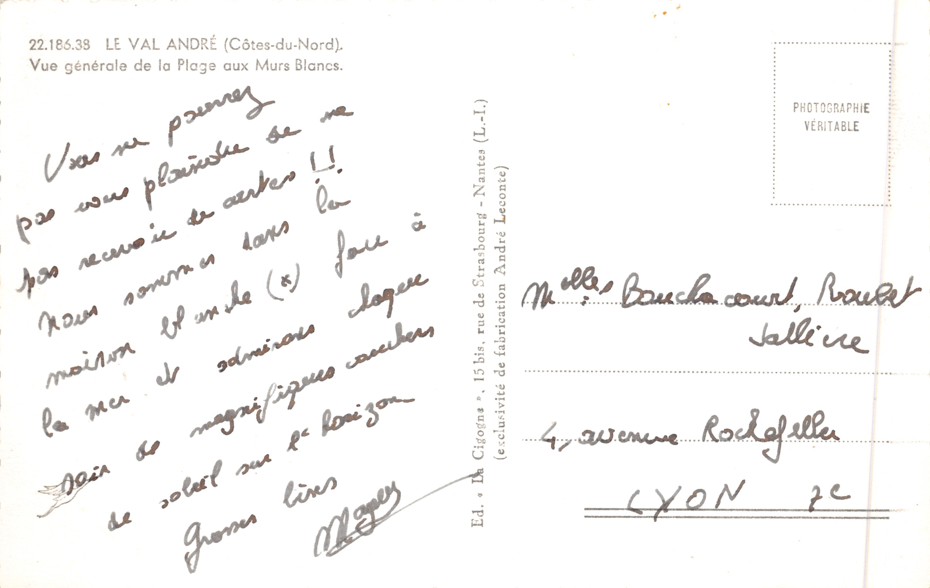 Plage aux Murs Blancs — vue générale — éditeur LA CIGOGNE — Achterkant