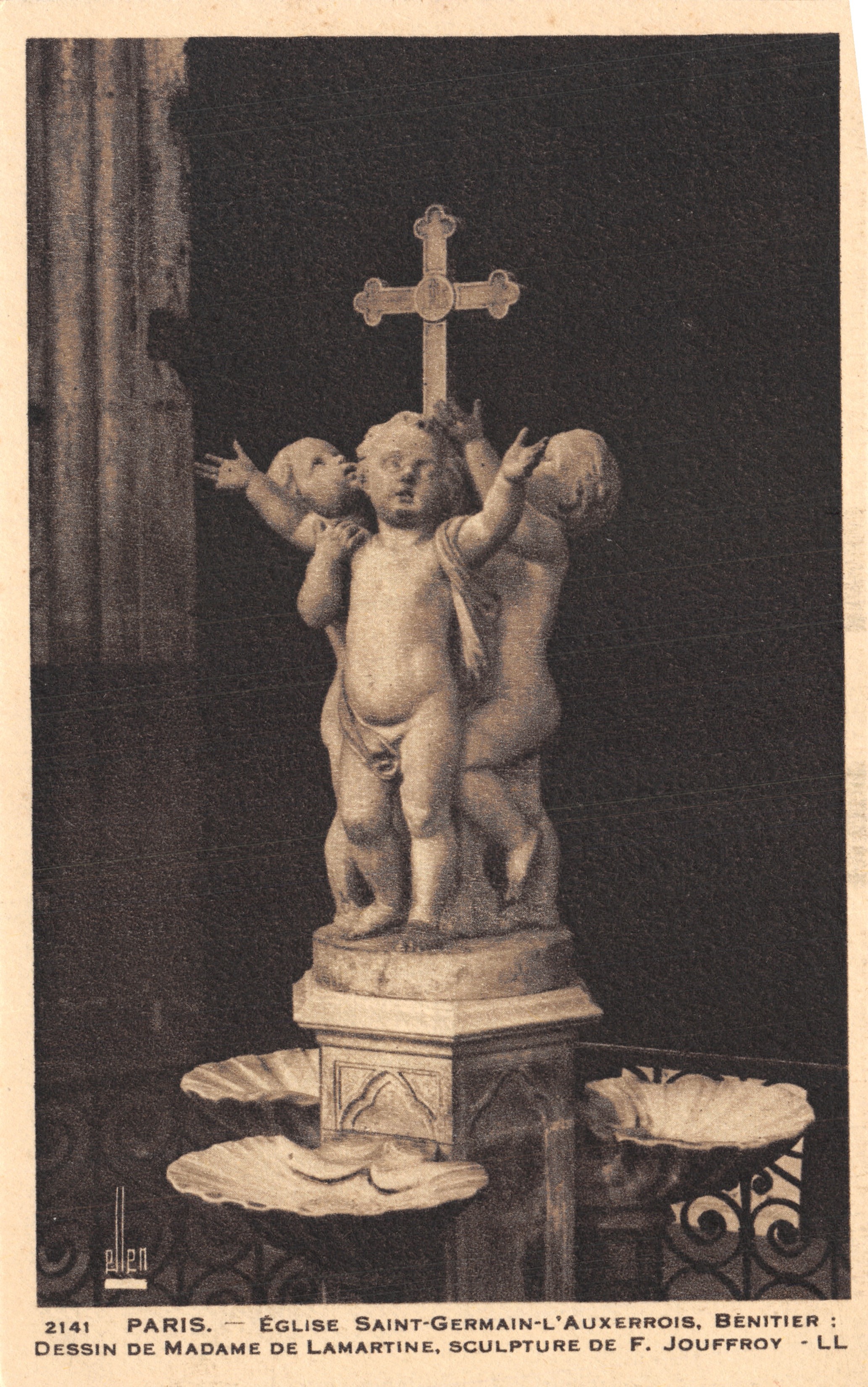 Église Saint-Germain-l'Auxerrois — Fontaine bénitier sculptée par F. Jouffroy — Dessin de Madame de Lamartine