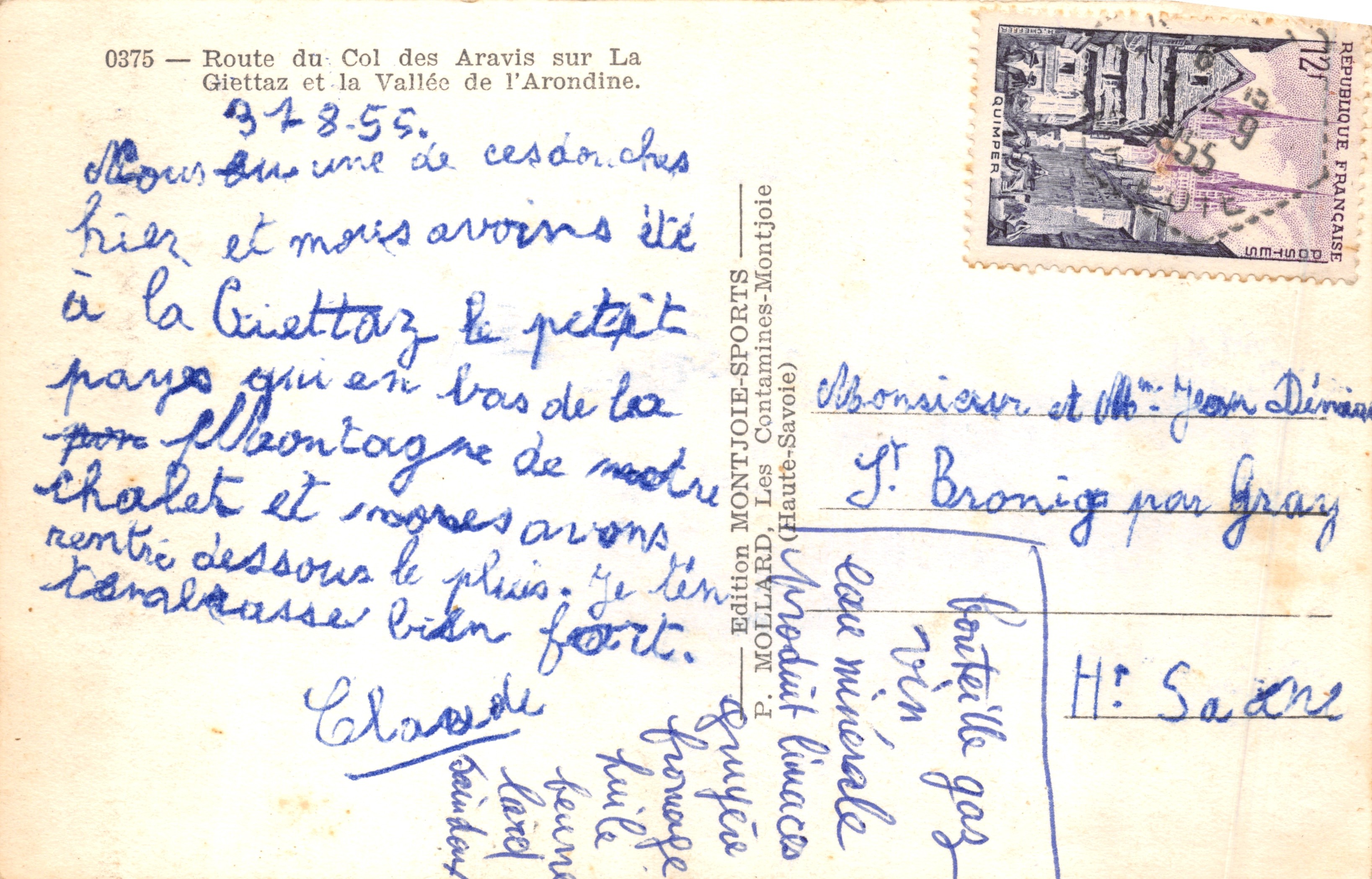 Route du Col des Aravis sur La Giettaz et la Vallée de l'Aronde — Édition MONTJOIE-SPORTS — Verso