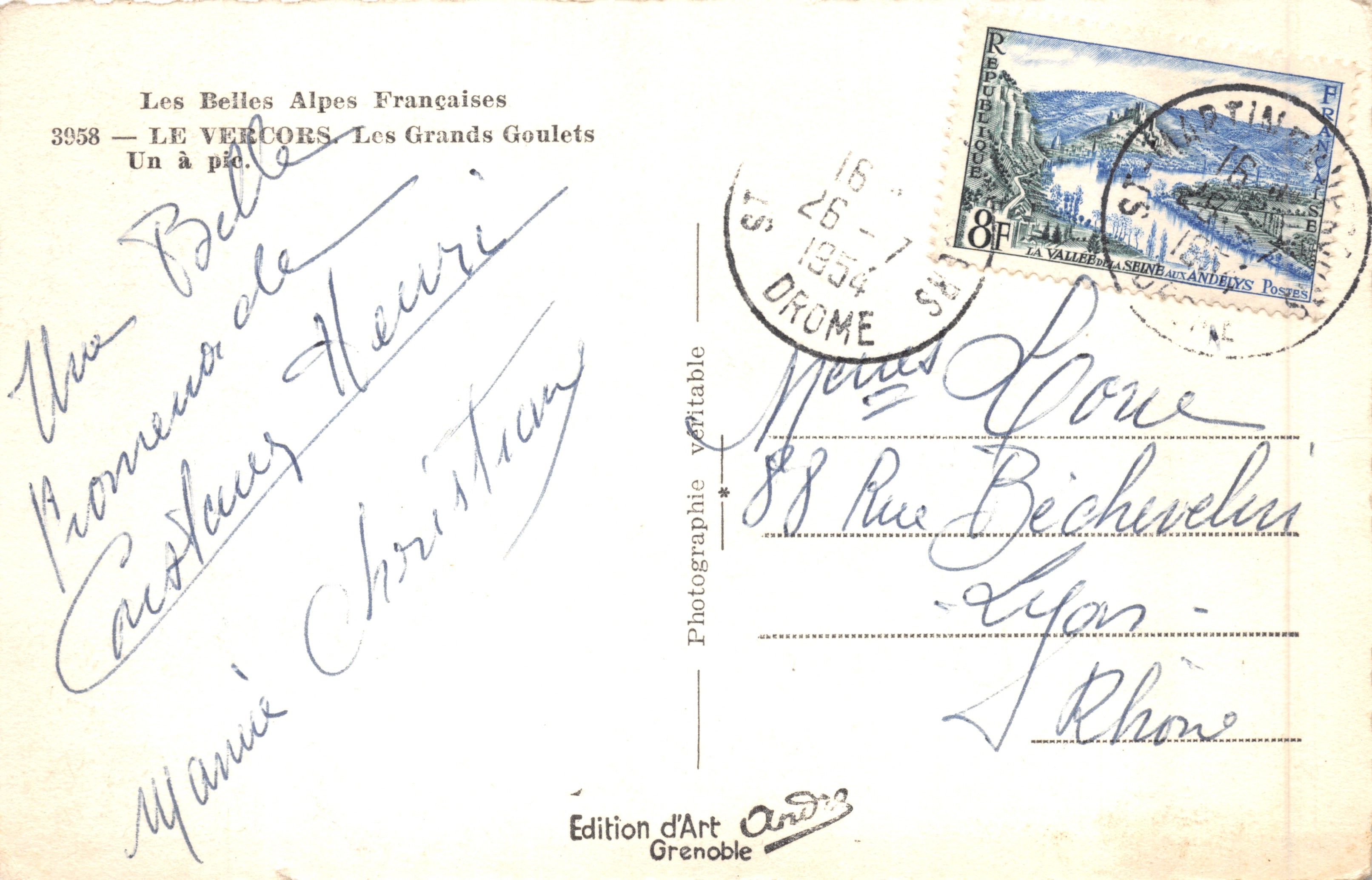 Les Grands Goulets — Vue à pic — Édition d'Art André, Grenoble — Reverso