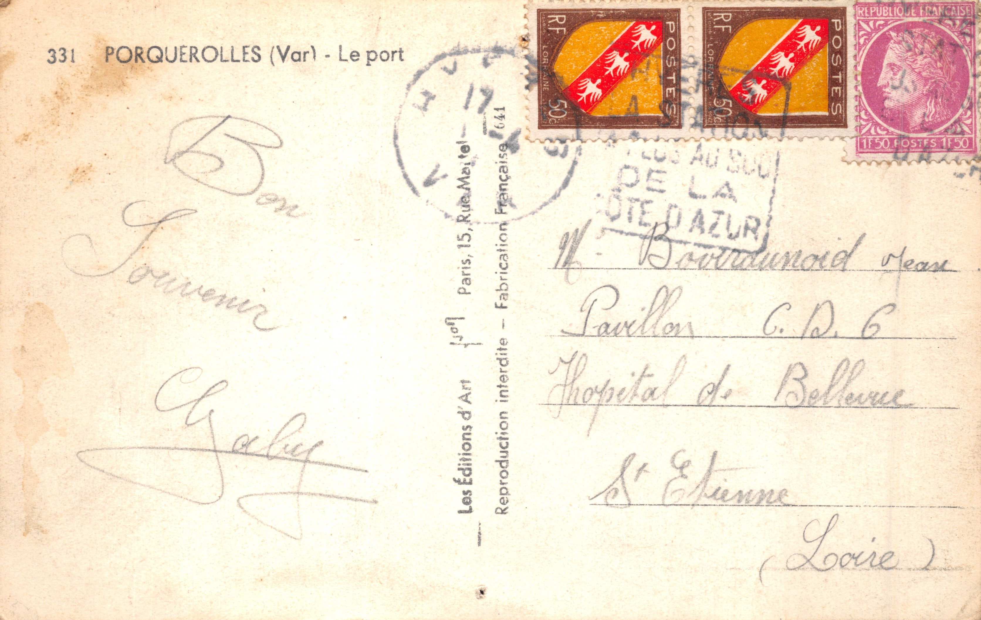 Porquerolles (Var) — Il porto — Les Éditions d'Art, Paris — Verso