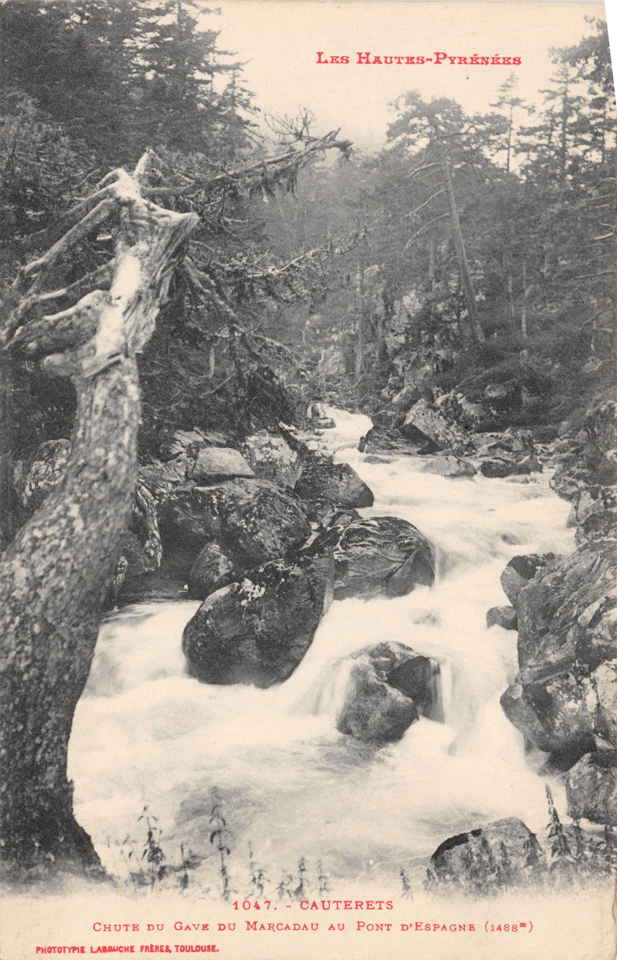 Val van de Gave du Marcadau bij de Pont d'Espagne — Les Hautes-Pyrénées — Fototypie Labbuche Frères, Toulouse, n° 1047