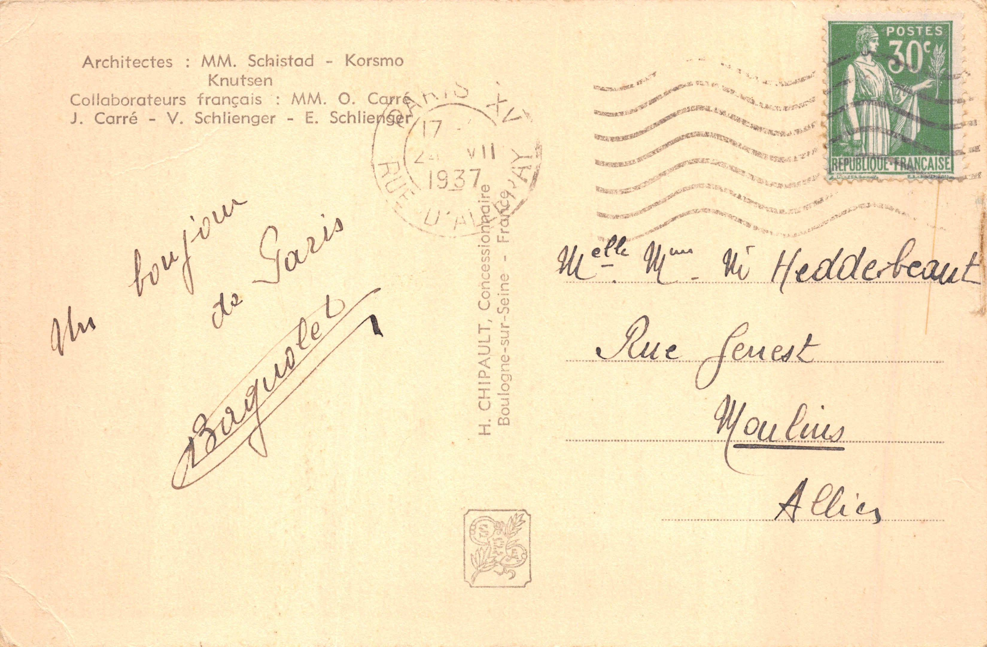 Pavillon de la Norvège — Exposition Internationale de Paris 1937 — éditeur H. CHIPAULT, n° 98 — Verso