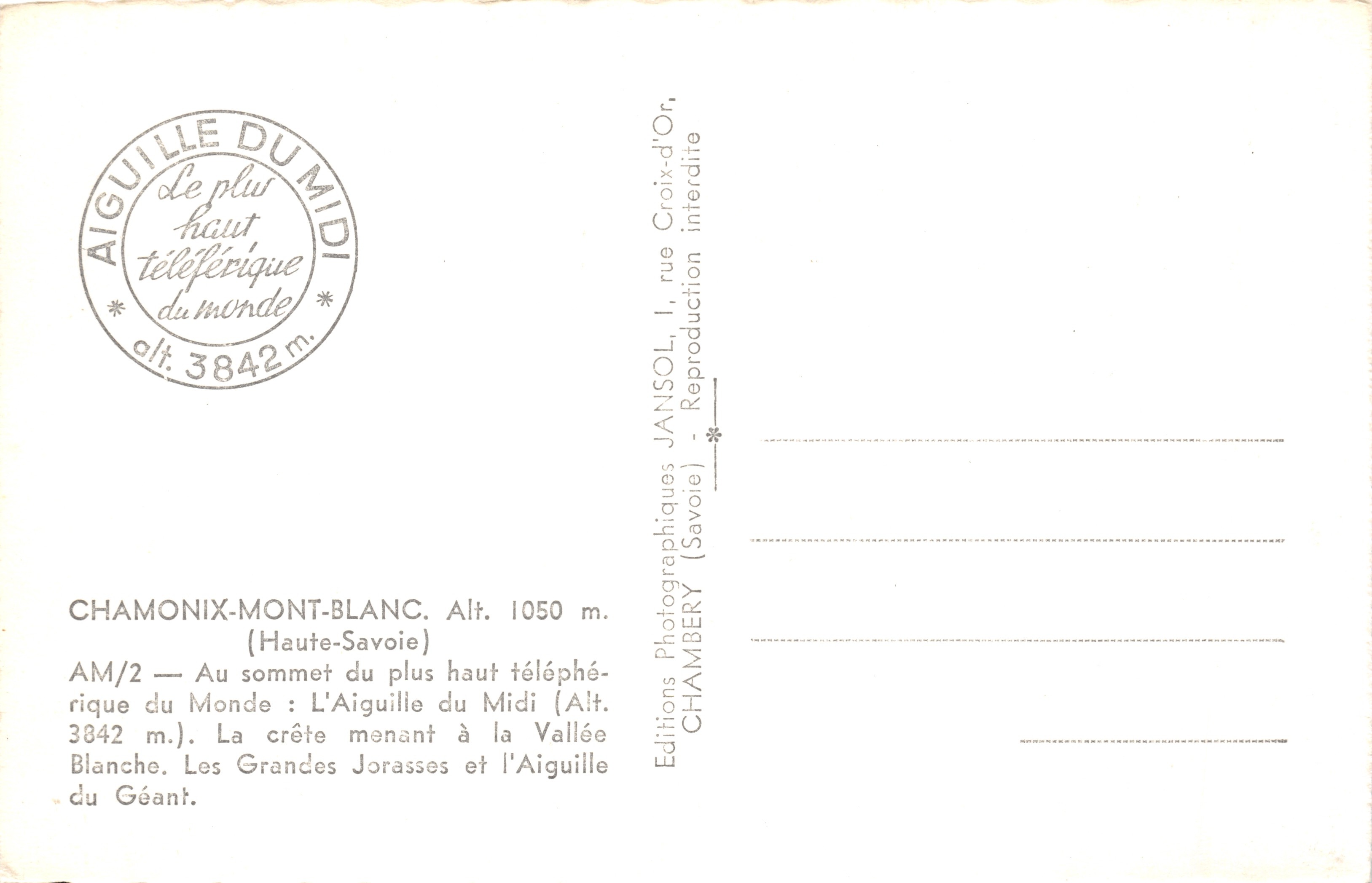 Vista panorámica de las Alpes — cima de la Aiguille du Midi — editor JANSOL — Reverso