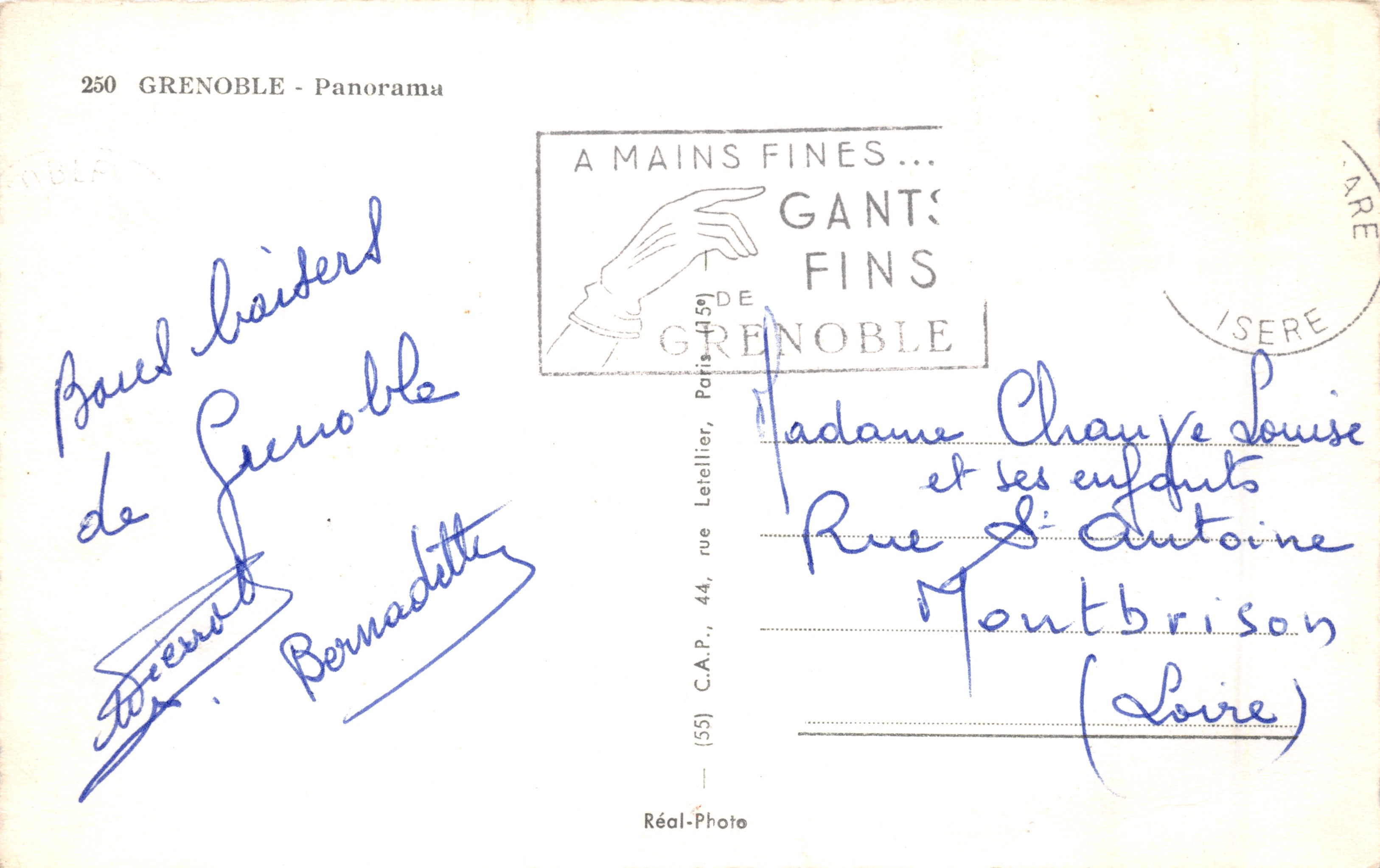 Grenoble — widok panoramiczny z teleferyku — wydawca C.A.P. n°250 — Rewers