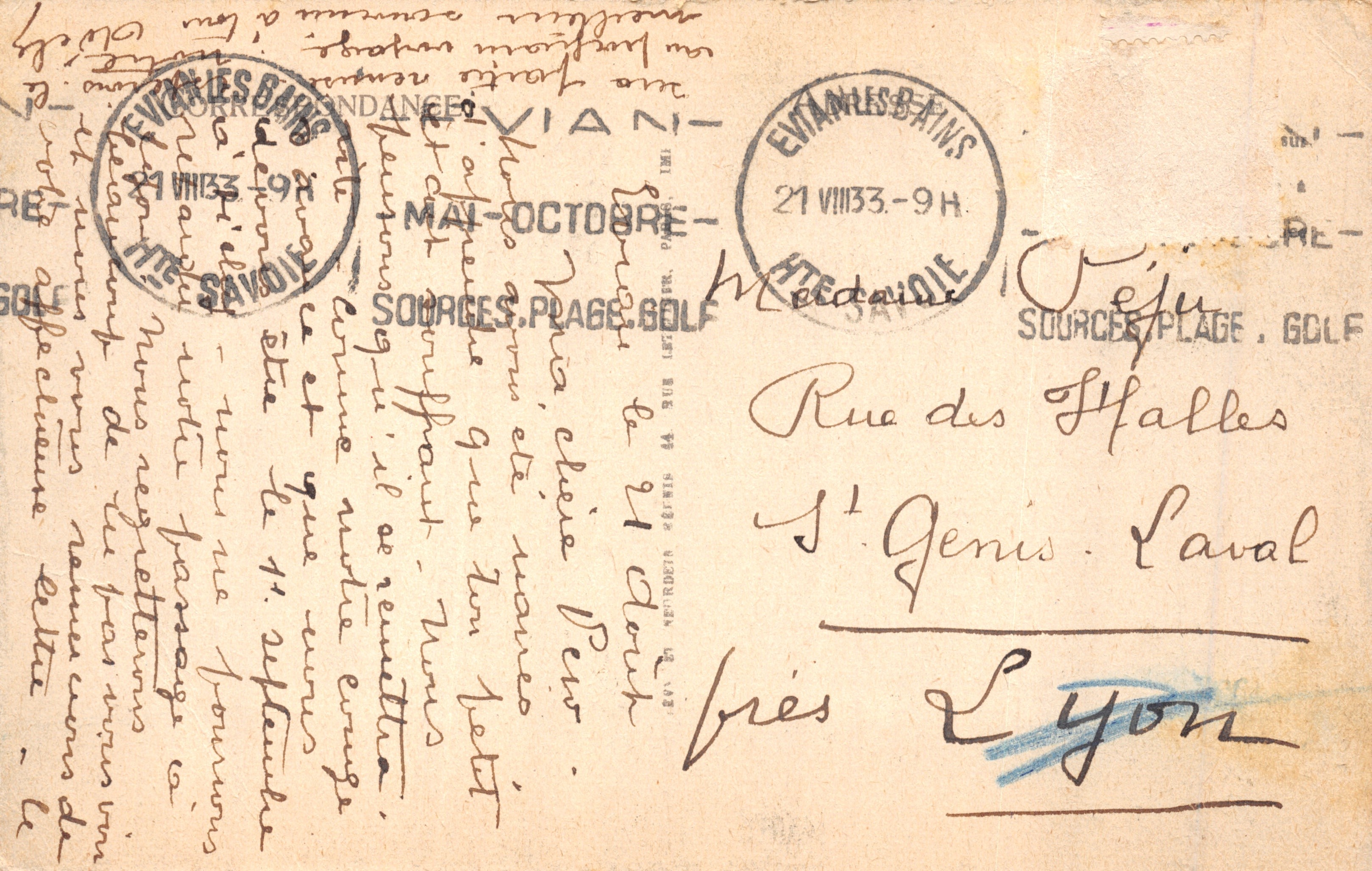 Évian-les-Bains — L'Ermitage et la Dent d'Oche — LL — Verso