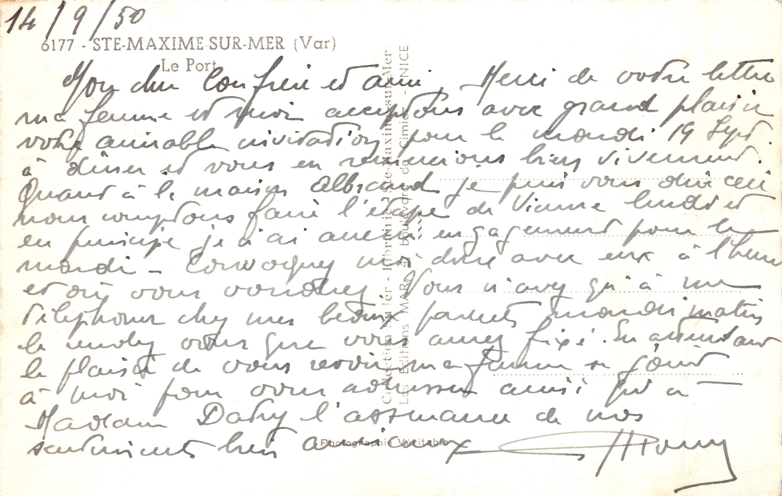 Ste-Maxime-sur-Mer — Le Port — Éditeur : Les Éditions MAR - Imprimerie de Nice — Back