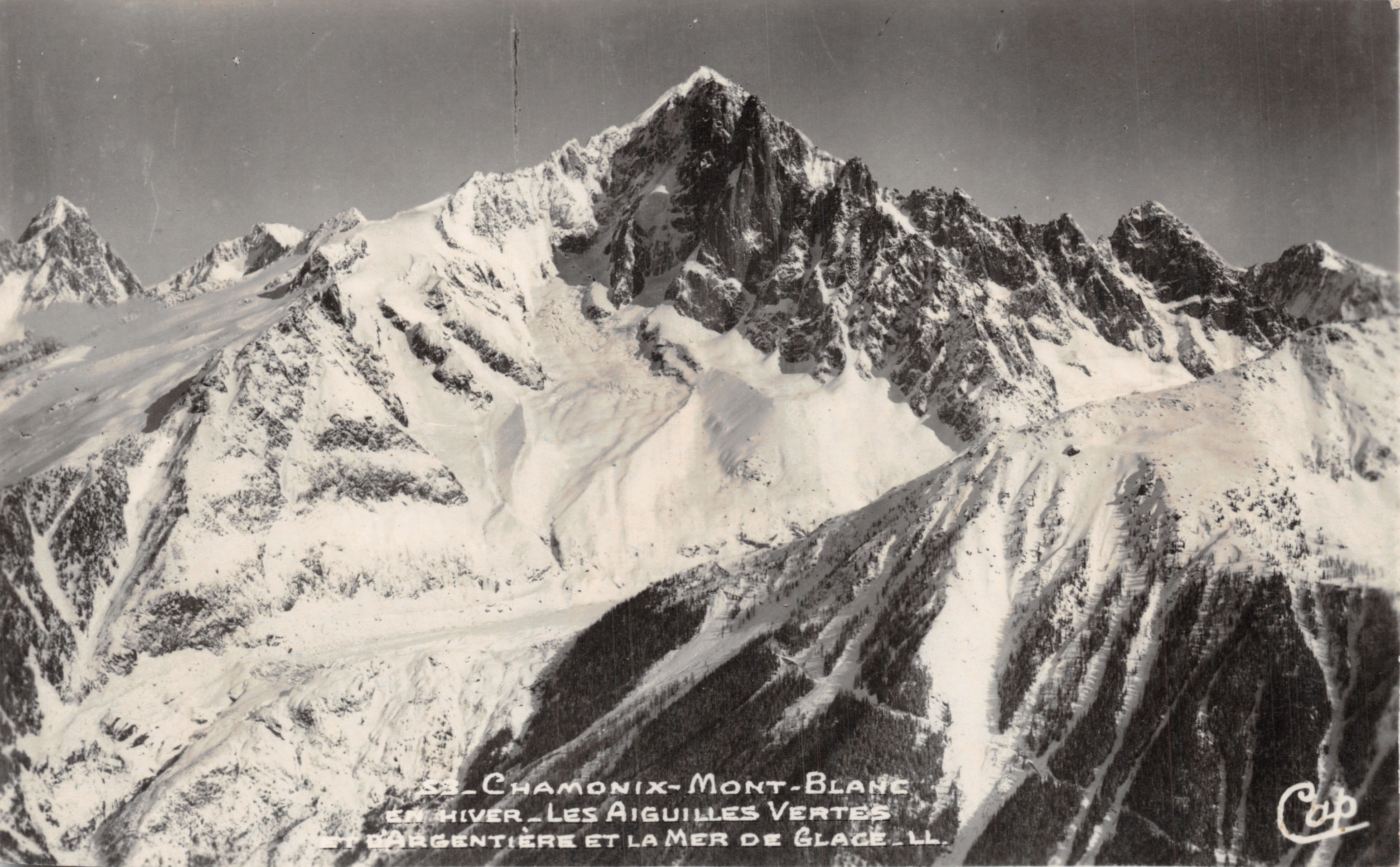 Chamonix-Mont-Blanc — Le Aiguille Verdi e la Mer de Glace in inverno — editore C.A.P. (Chamonix-Mont-Blanc) n. LL