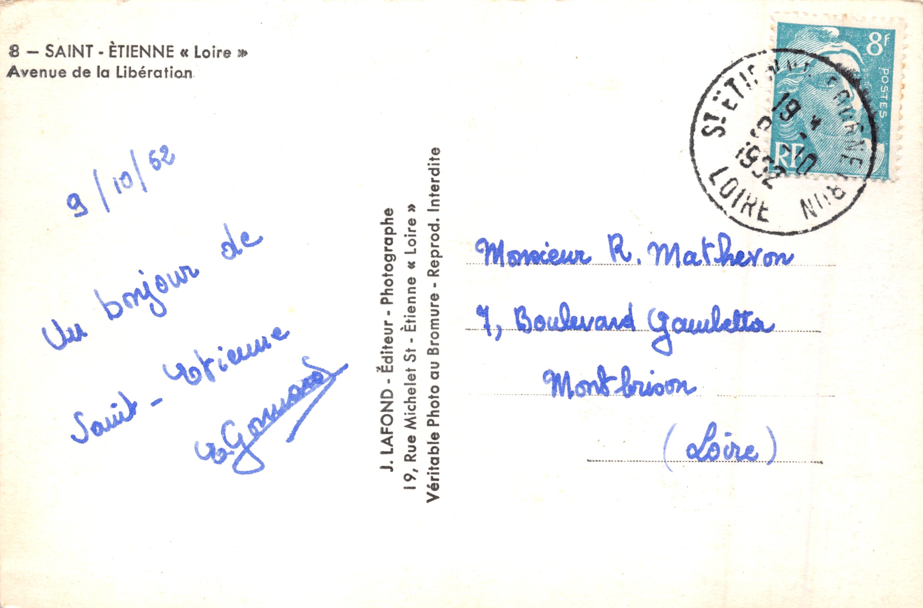 Saint-Étienne — Avenue de la Libération — wydawca J. Lafond — Rewers