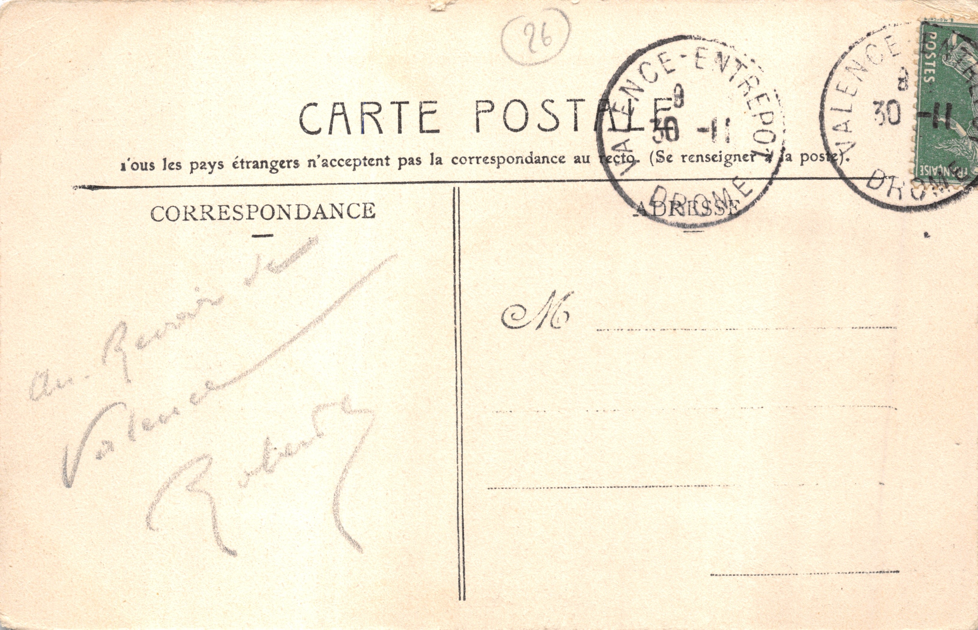 Valence — Un coin de l'Esplanade Championnet — éditeur C.C.L. n°47 — Reverso