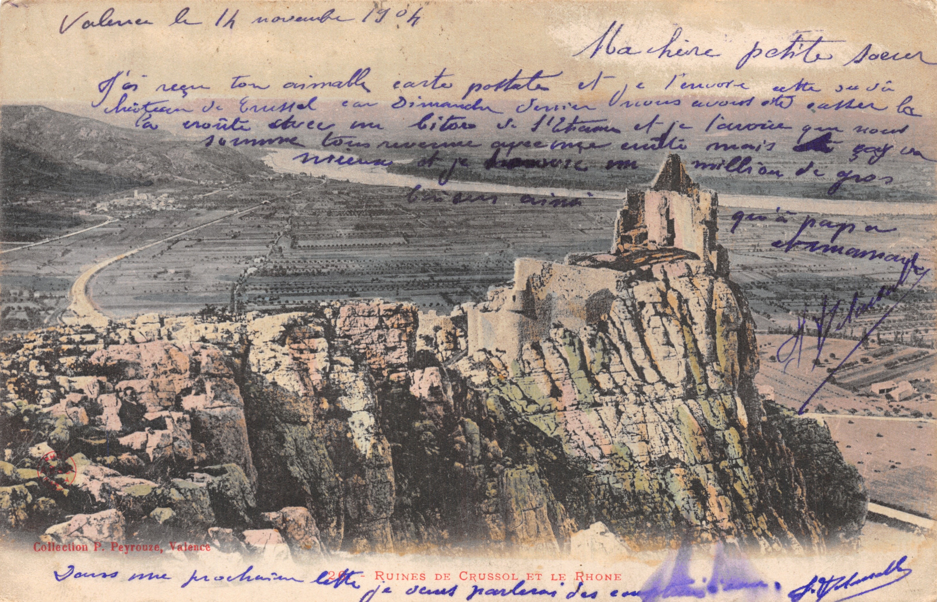 Ruines de Crussol et le Rhône — vue panoramique — Collection F. Peyrouze, Valence, n°26