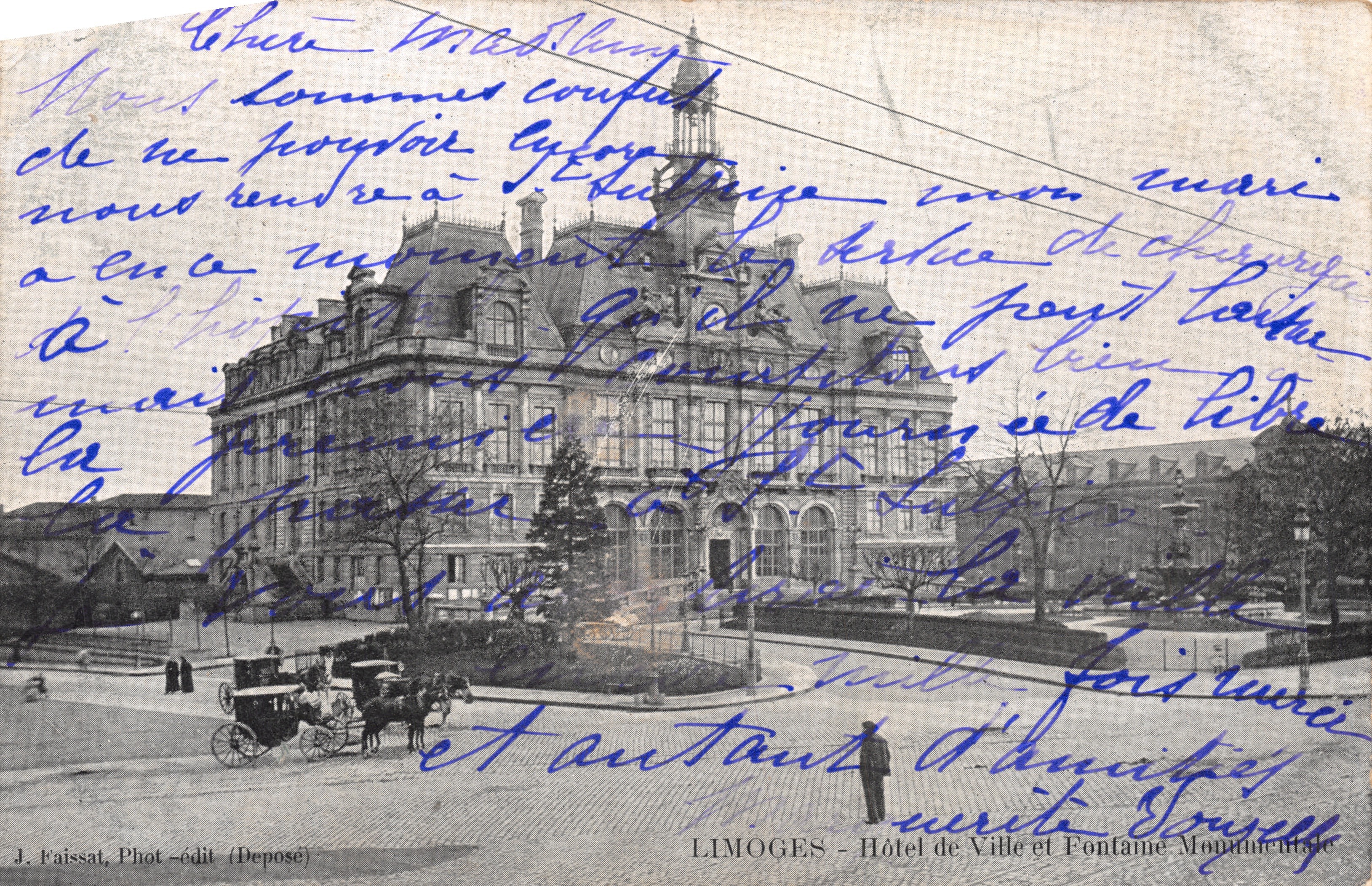 Limoges — Palazzo Comunale e Fontana Monumentale — J. Faissat, Phot-édit (Deposé)