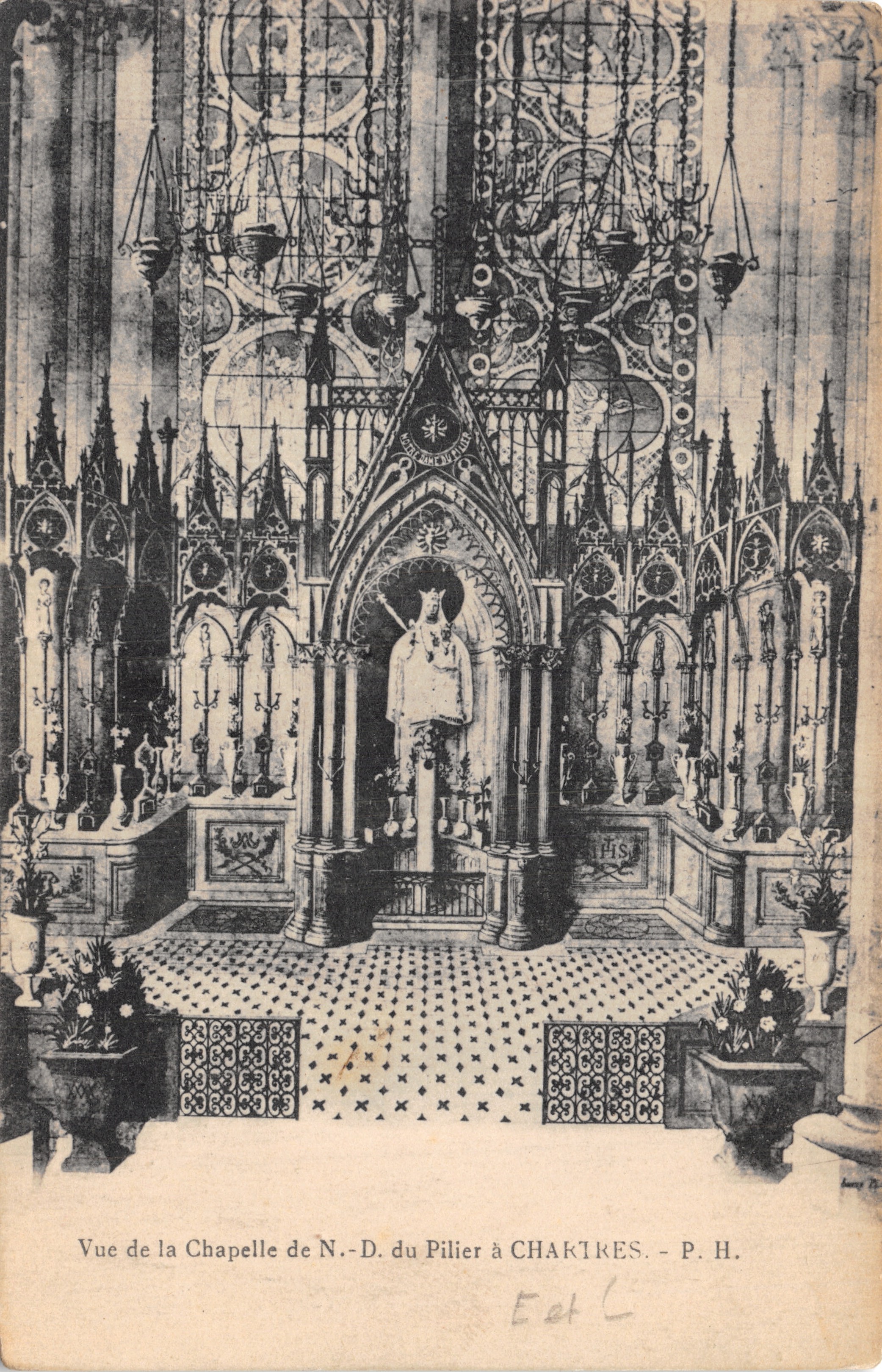 Cappella di N.-D. du Pilier — interno gotico decorato — editore P.H. (stampa sulla carta)
