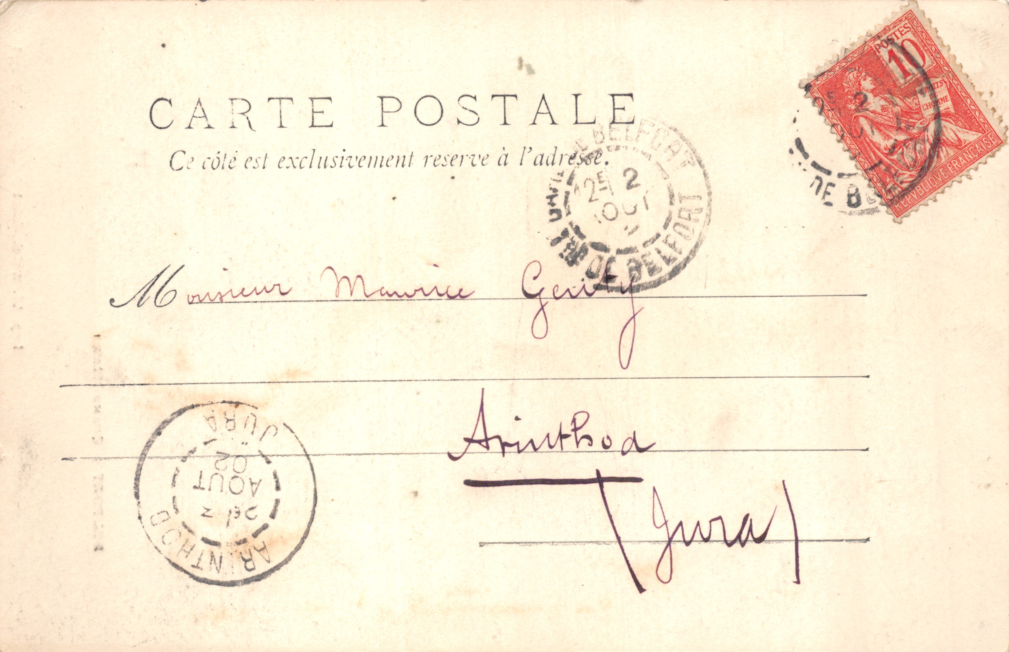 Belfort — Monumento a la Paz — Imp. Ad. Weick, Saint-Dié (Deposited) N° 1778 — Reverso