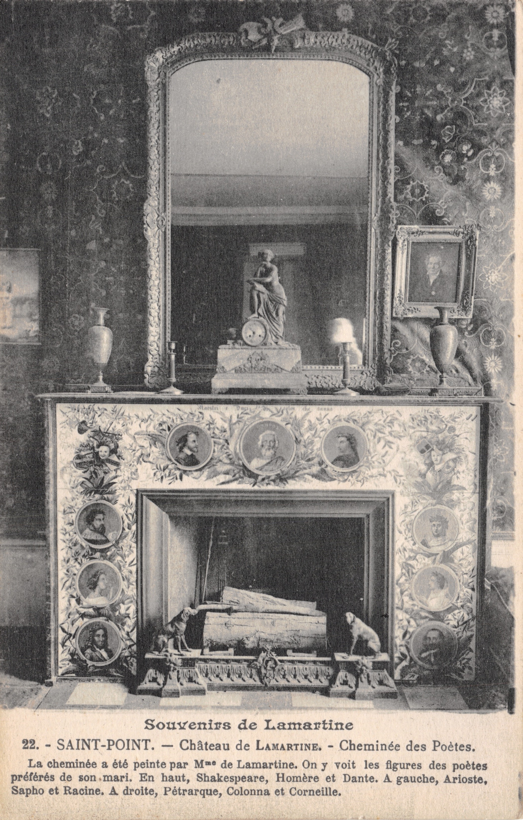 Saint-Point — Château de Lamartine — Cheminée des Poètes peinte par Mme de Lamartine