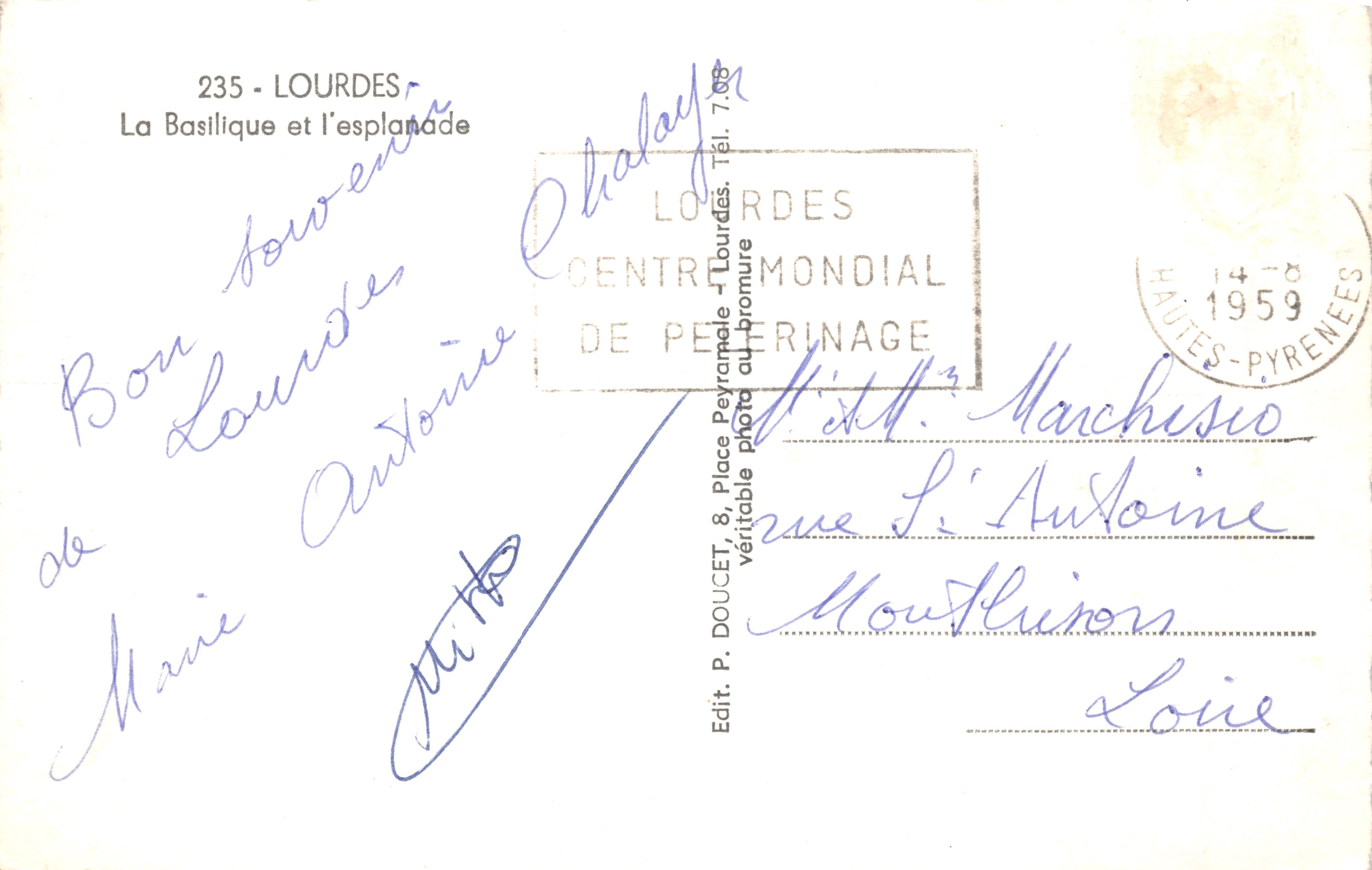Lourdes — De basiliek en de esplanade — Uitgever Edlux — Achterkant