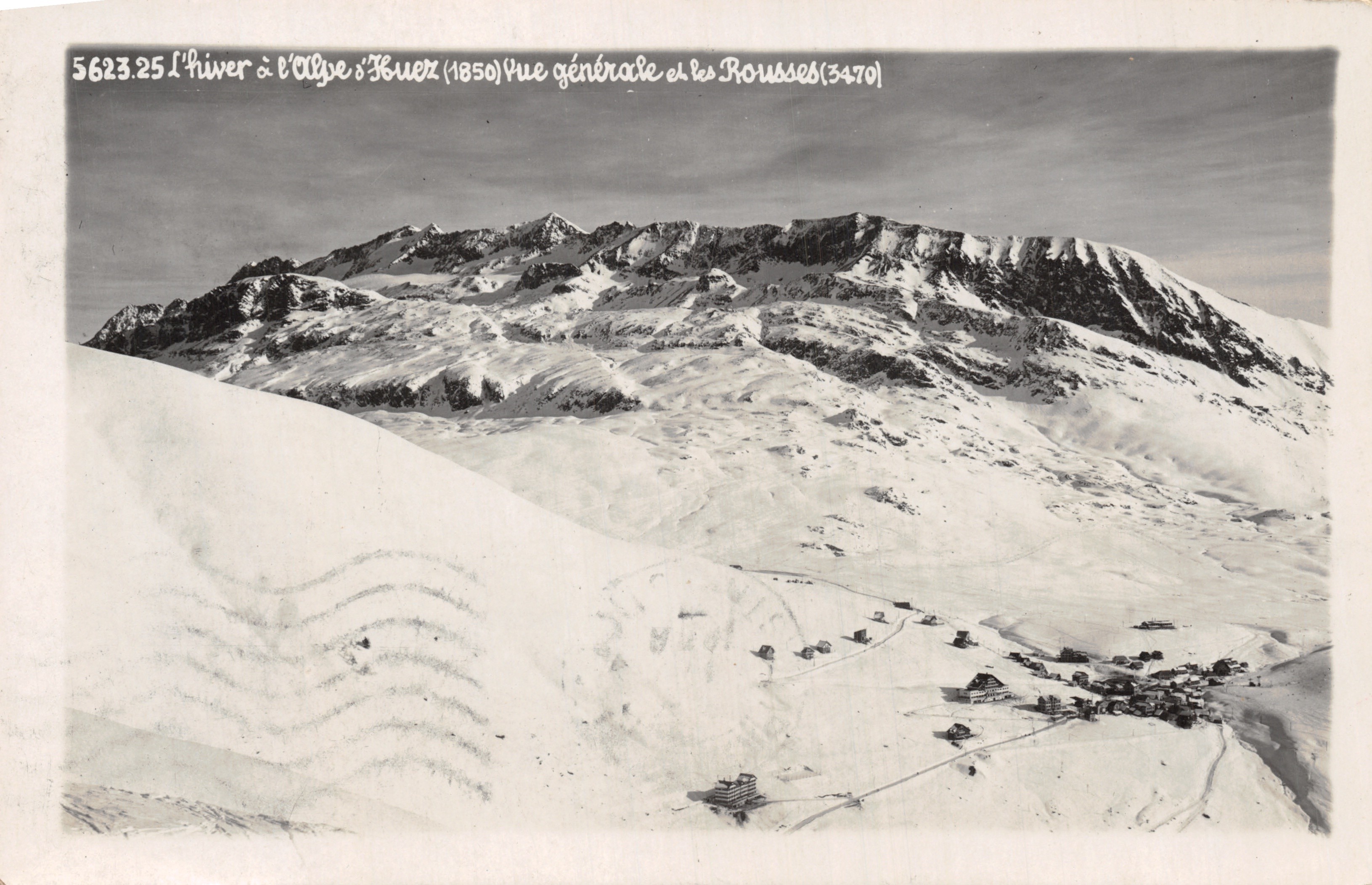 L'hiver à l'Alpe d'Huez (1850) — Vue générale et les Rousses (3470) — Éditeur impr. sur la carte, n° 5623.25