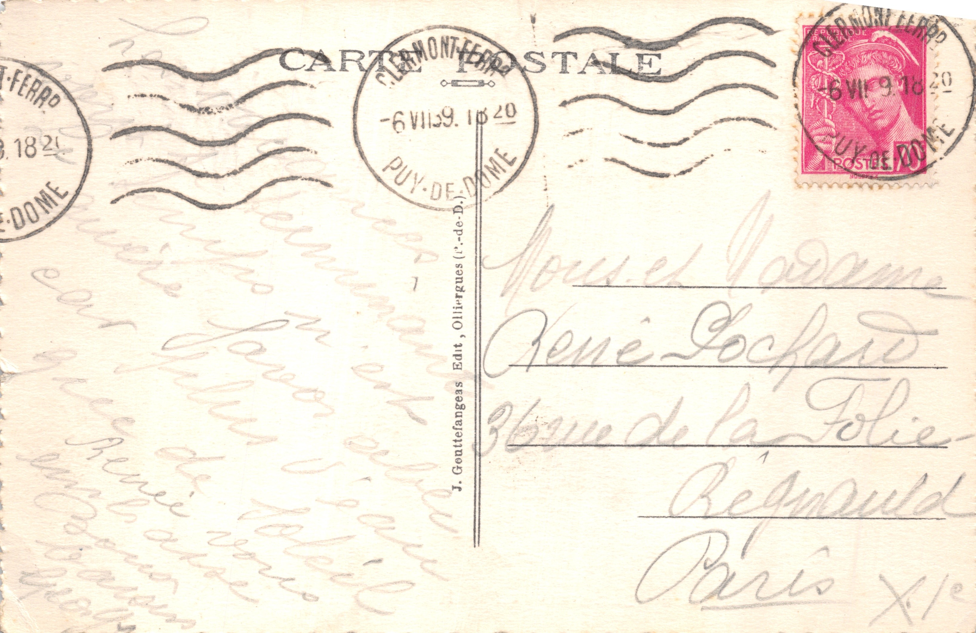 Clermont-Ferrand — Place de Jaude — G. D'O. 1090 — Reverso