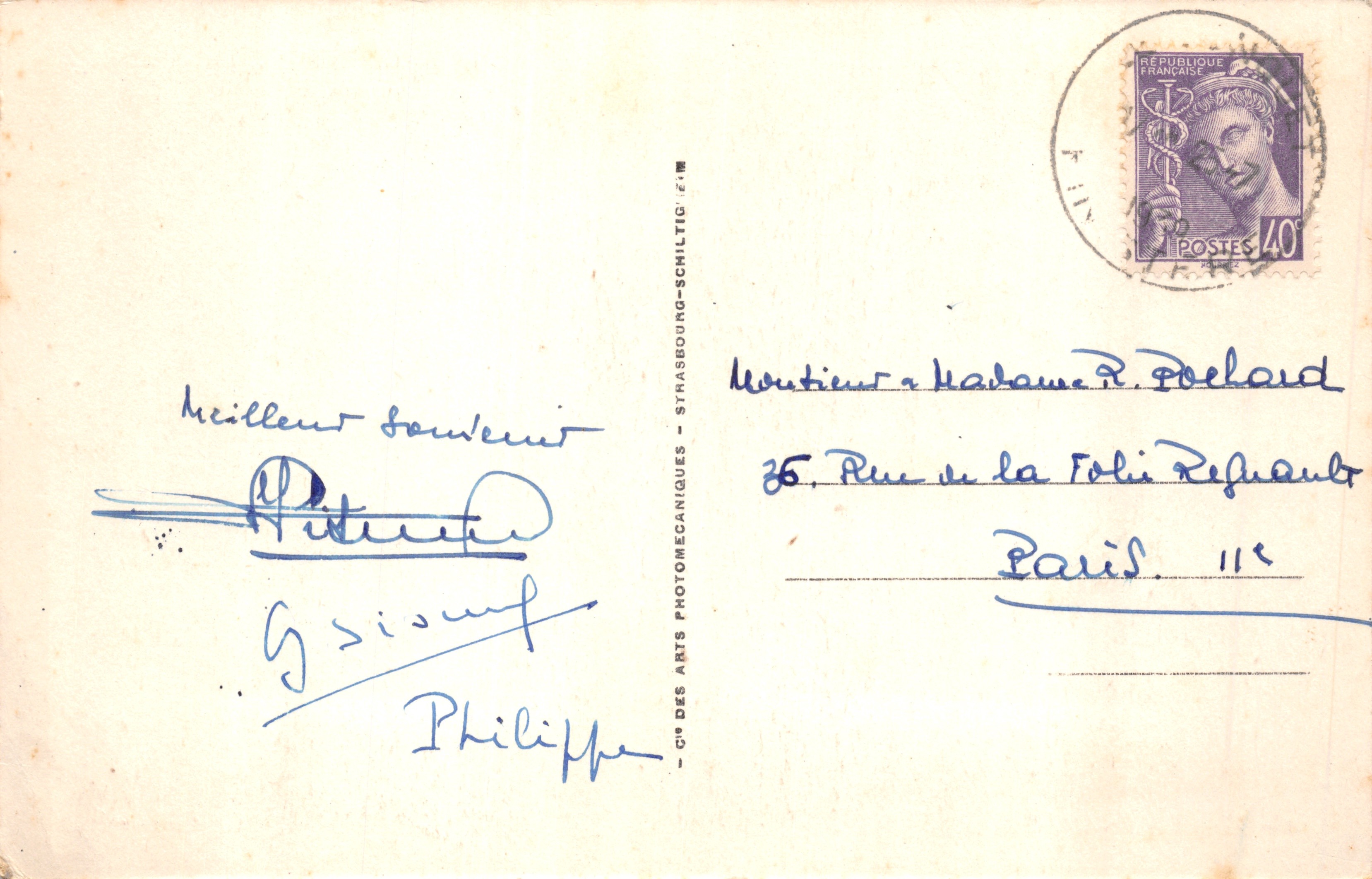 La Pointe St-Mathieu — effets de vagues, phare sur rochers — éditeur C° DES ARTS PHOTOMECHANIQUES - STRASBOURG-SCHILTIGHEIM, n°12 — Reverso