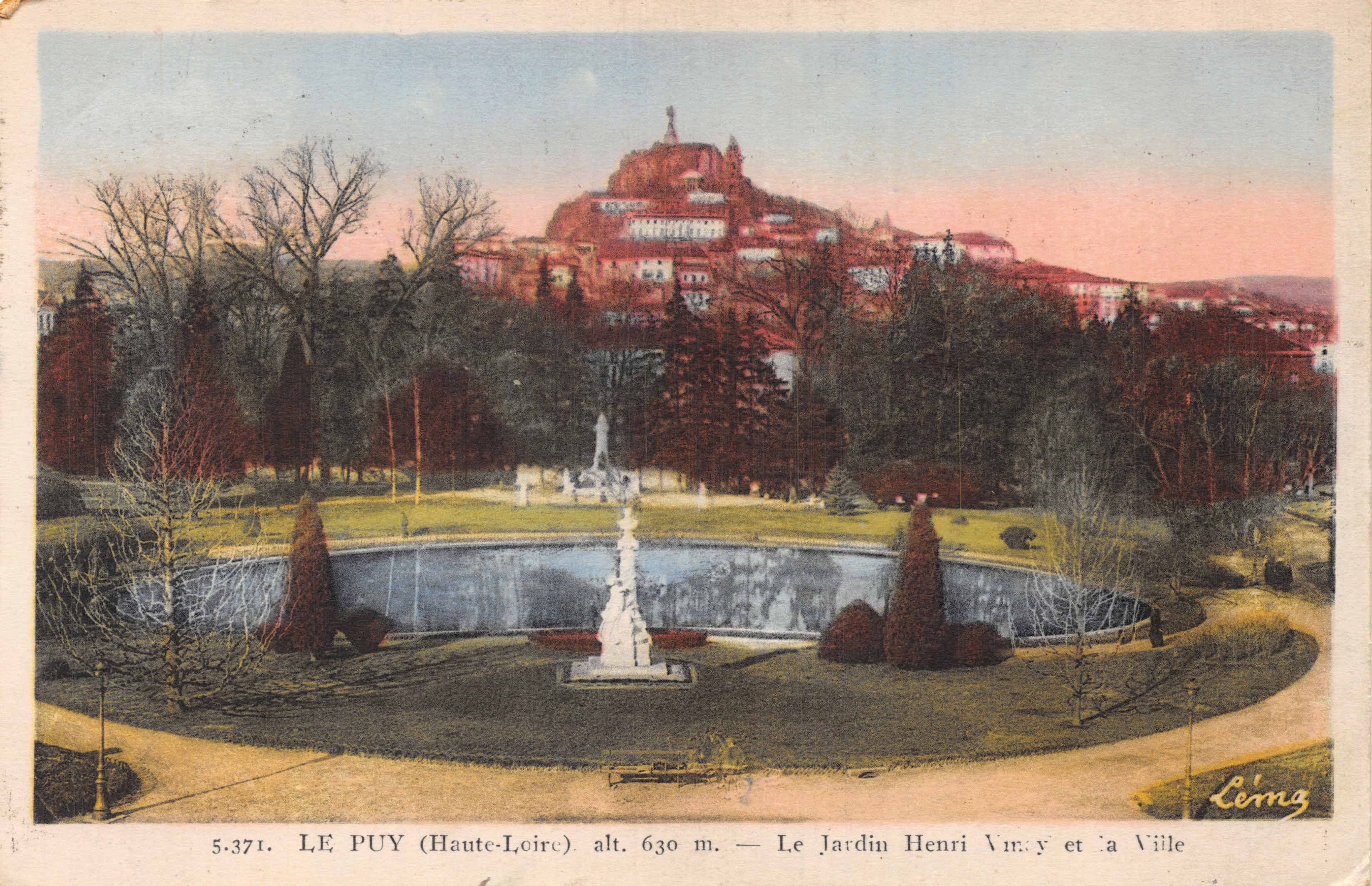 Le Puy (Haute-Loire) — Jardín Henri IV y la Ciudad — editor Léing, n.º 5.371