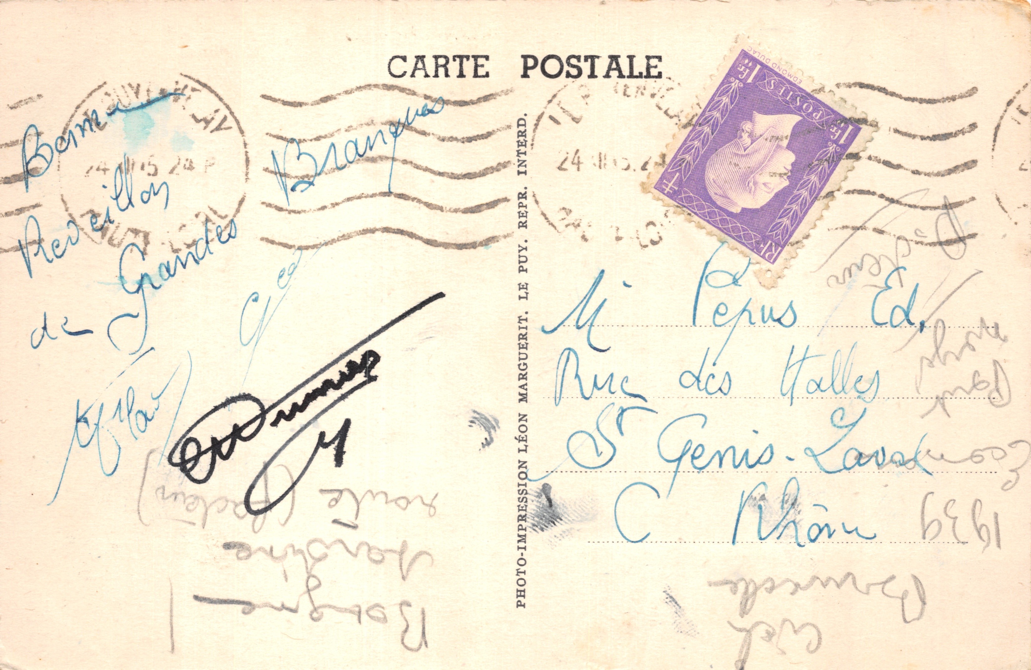 Le Puy (Haute-Loire) — Jardín Henri IV y la Ciudad — editor Léing, n.º 5.371 — Reverso