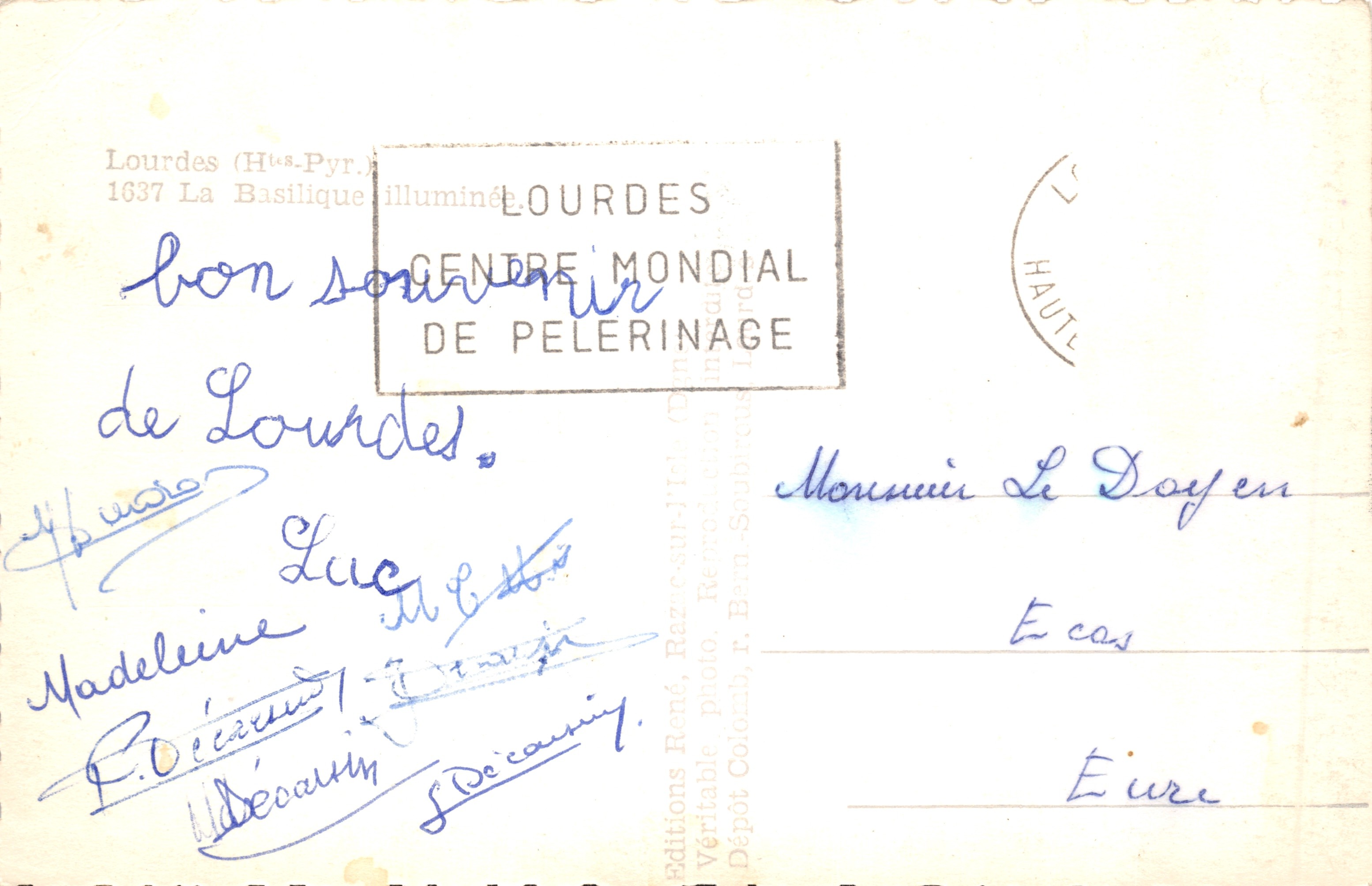 Lourdes (Hauts-Pyrénées) — De geïllumineerde basiliek — Editie René Raczek, n° 1637 — Achterkant