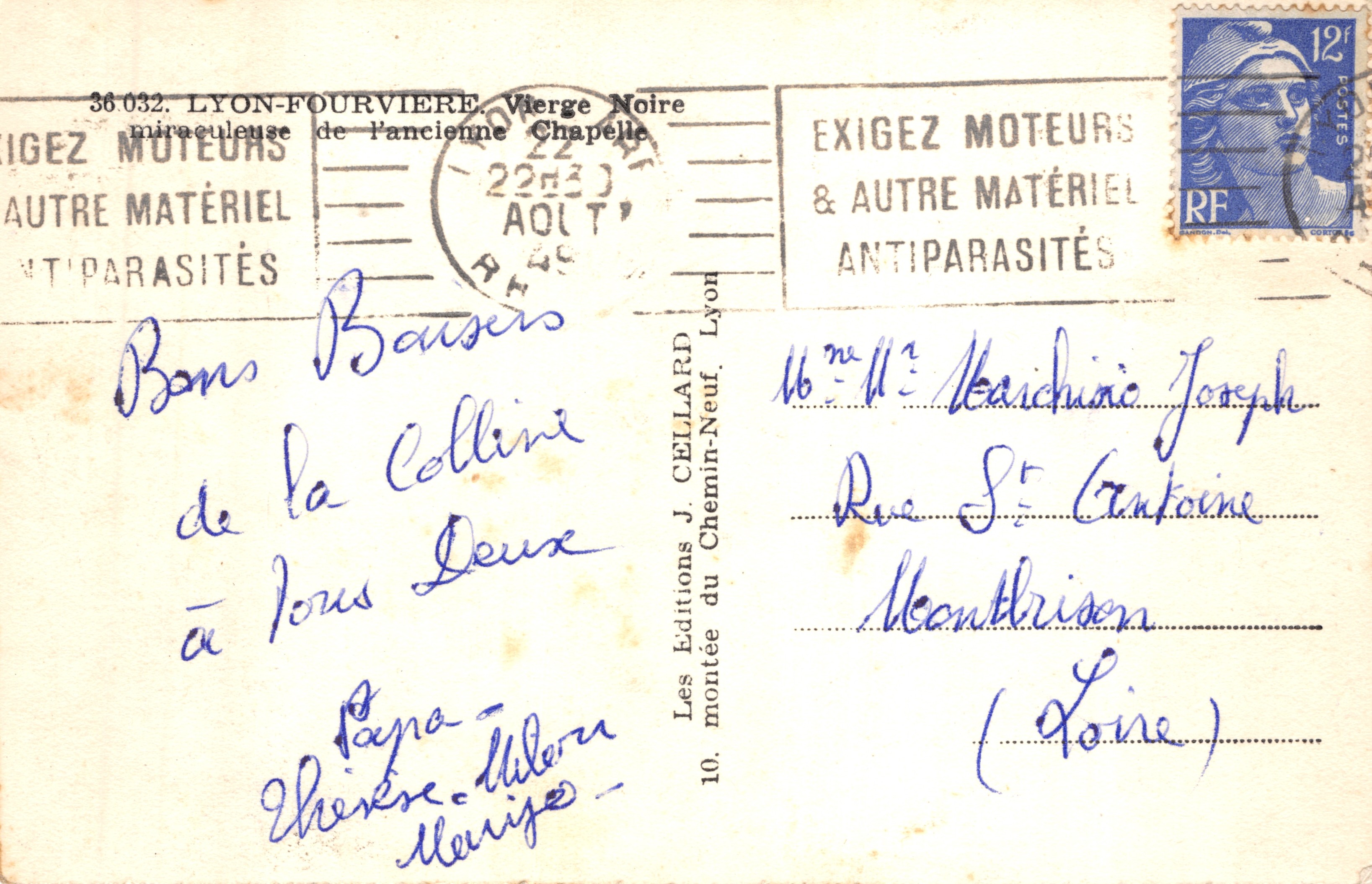 De Zwarte Vrouw — wonderkapel in Lyon-Fourvière — Éditions J. Cellard, n° 36 032 — Achterkant