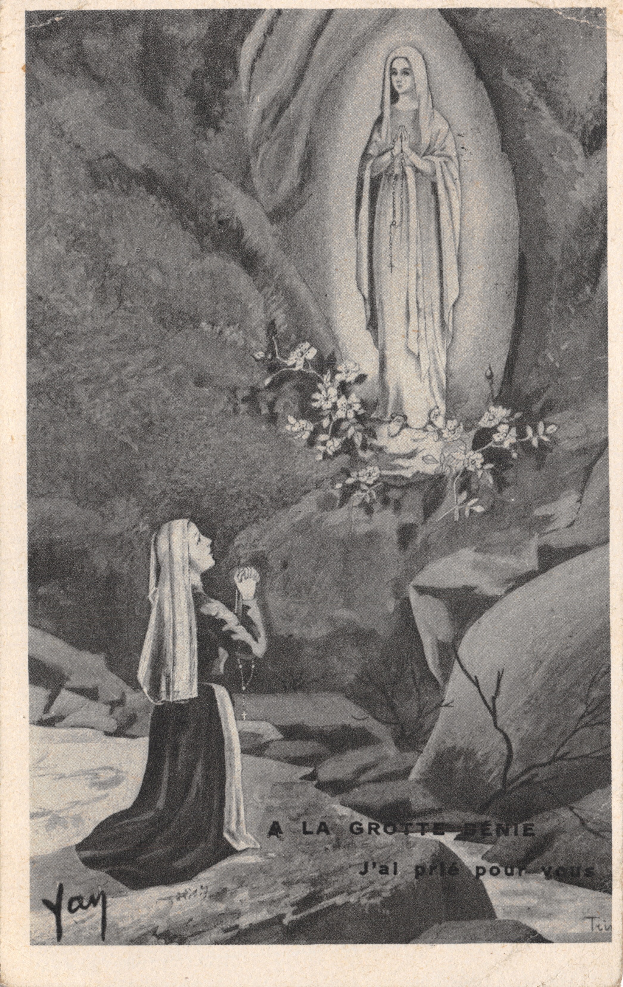 La Grotte de Lourdes — apparition de la Vierge à Bernadette Soubirous — édition E. Quinault