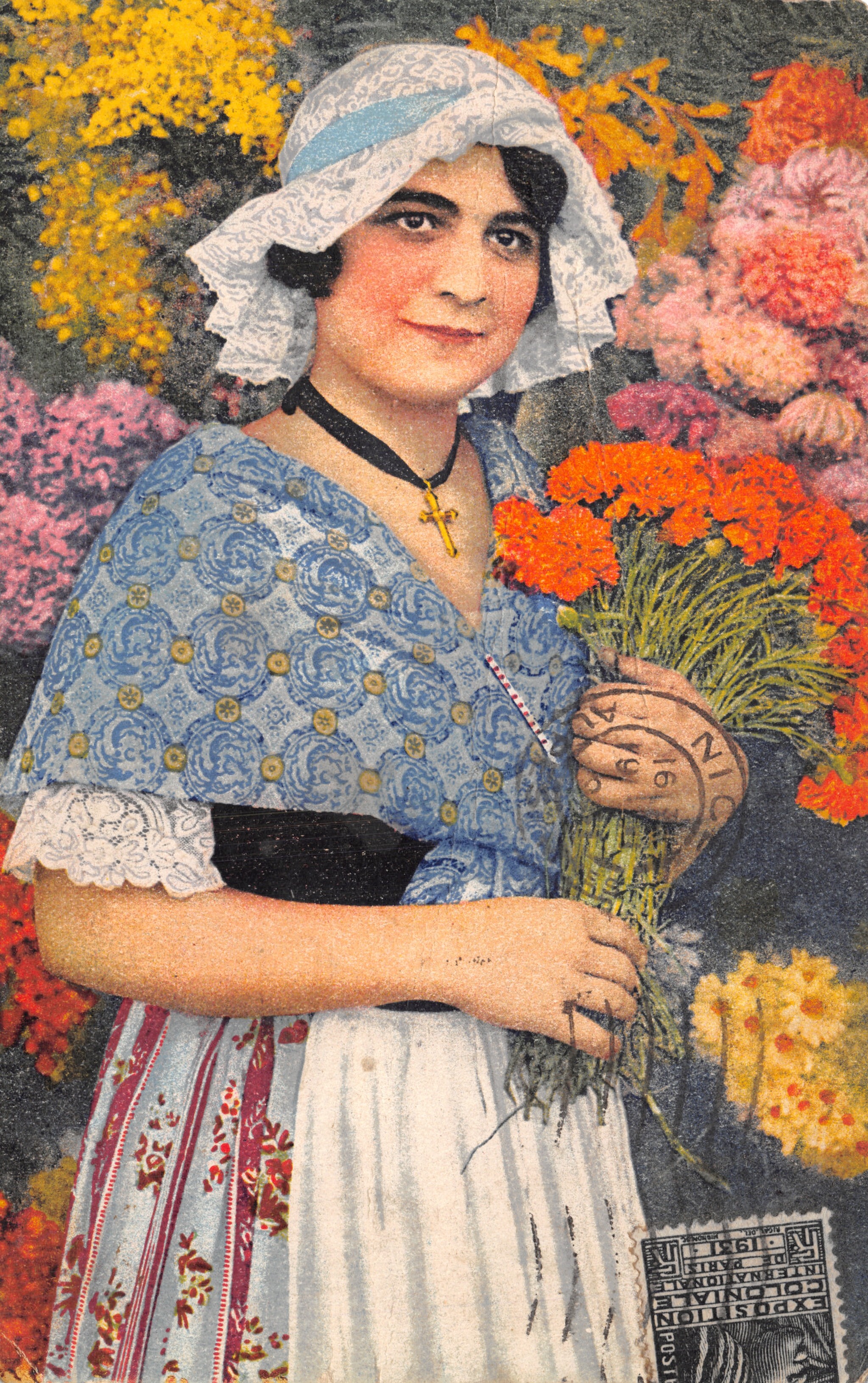 Femme au bouquet de fleurs — Exposition Coloniale 1931 — Munier, Nice
