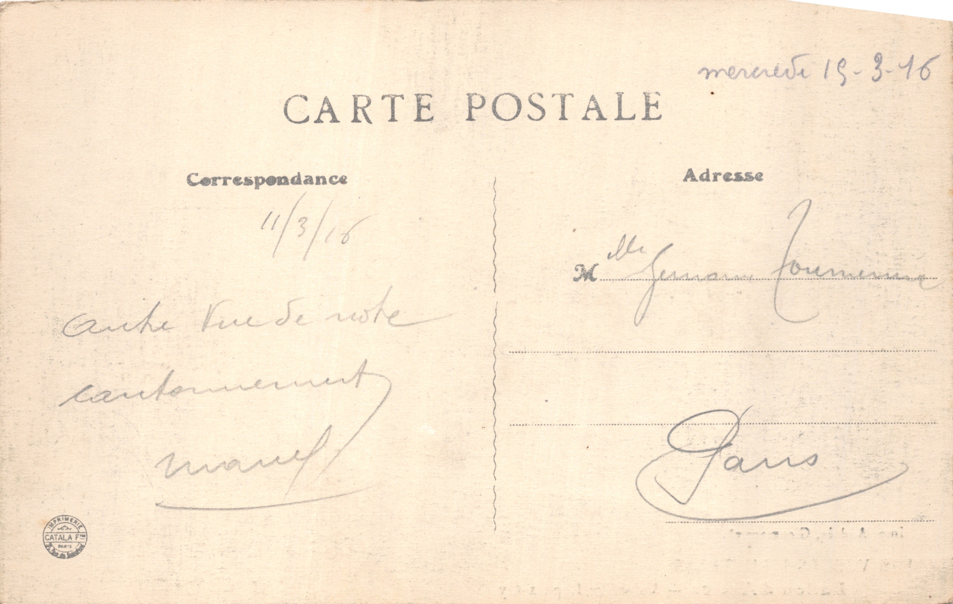 Ballon d'Alsace — Vallée de Lepuix-Gy — panoramische weergave met religieus gebouw in de achtergrond, uitgever Imp. Andres, Giromagny — Achterkant