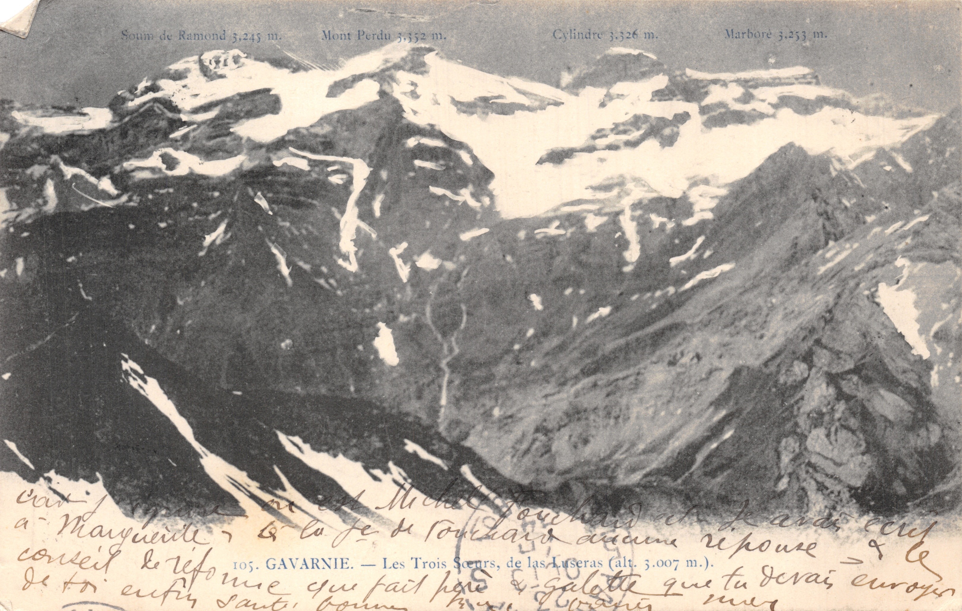 Le Tre Sorelle, de las Luceras (alt. 3.007 m.) — GAVARNIE — Editore GAVARNIE, n. 105