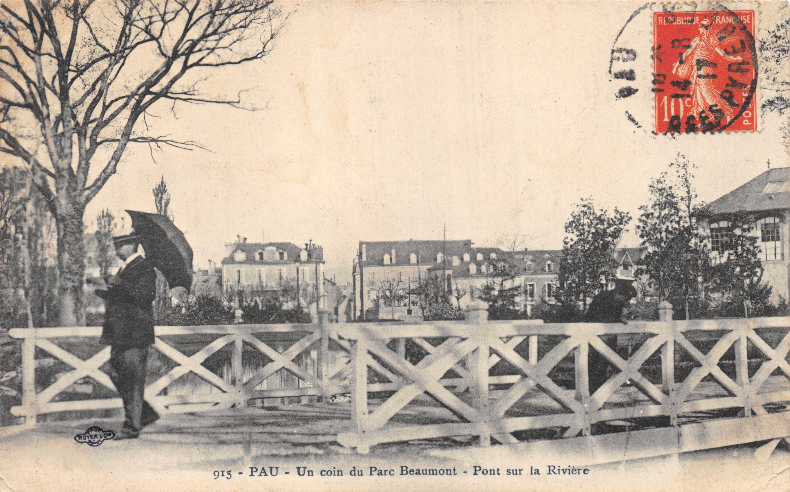 PAU - Een hoek van het Parc Beaumont - Brug over de Rivière — uitgever NÉVIERE, nr. 915