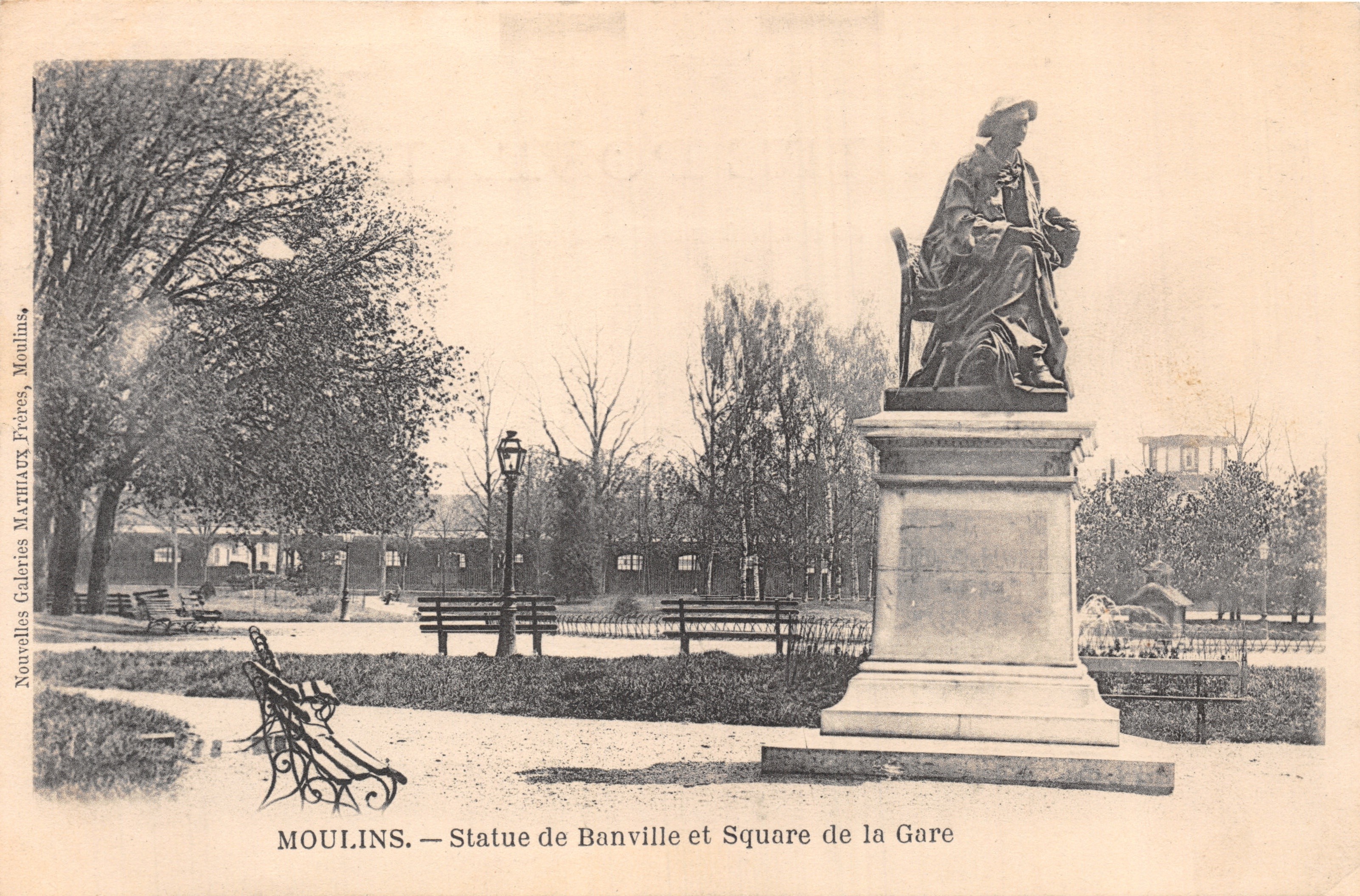 Moulin — Statue de Banville et Square de la Gare — Nouvelles Galeries Mathiaux Frères, Moulin