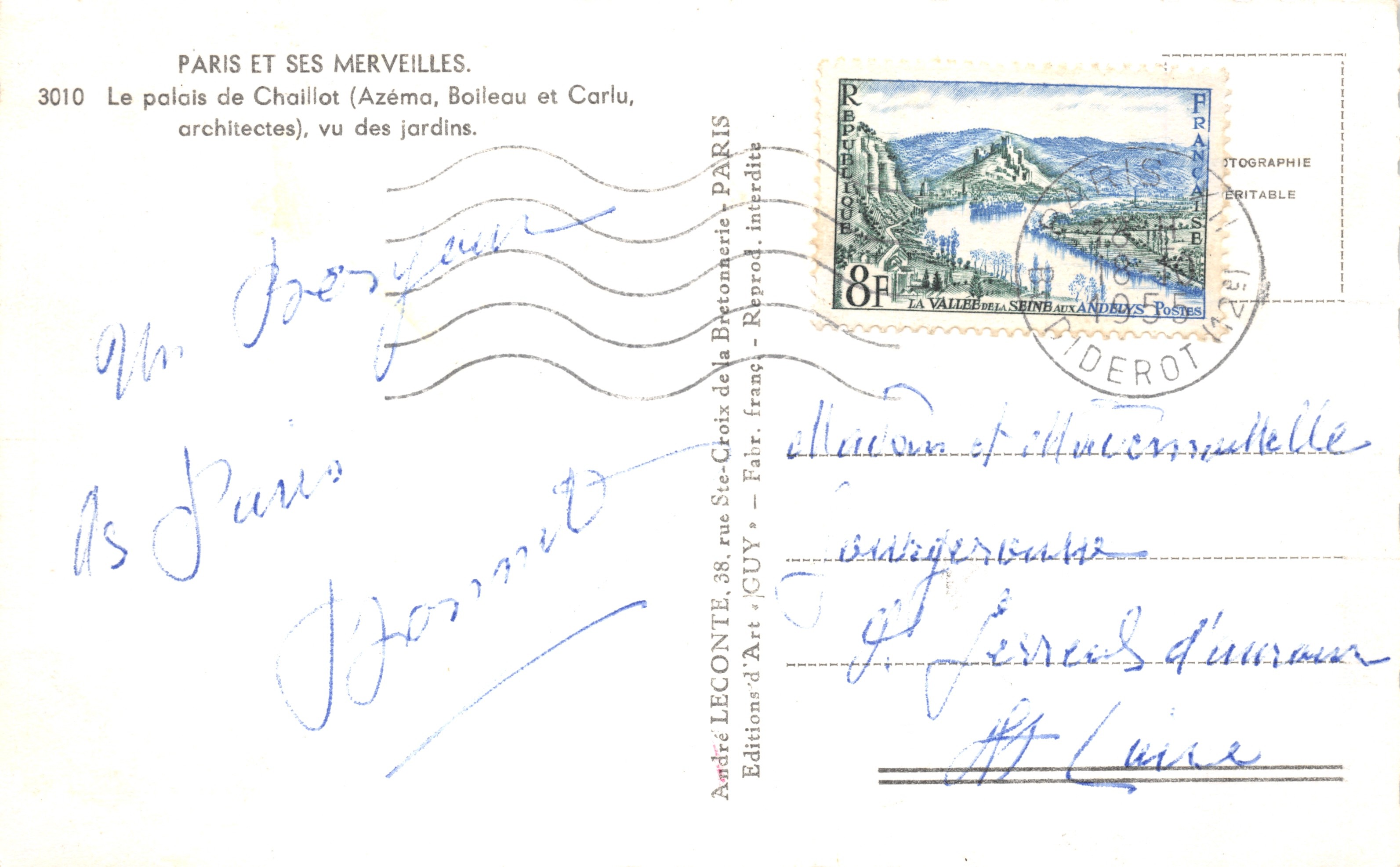 Palais de Chaillot — uitzicht van de tuinen — Éditions d'Art GUY, n° 3010 — Achterkant
