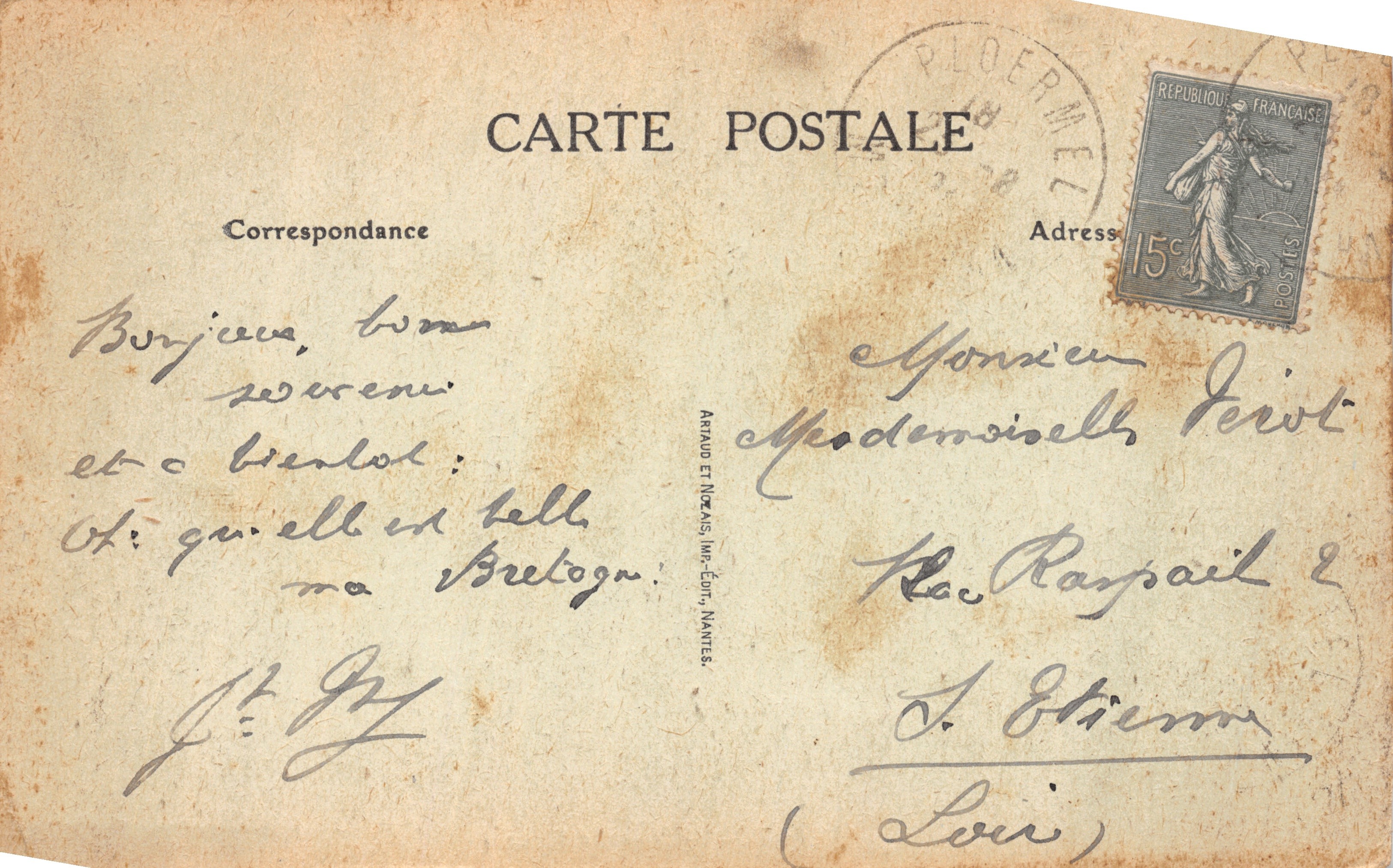 Ploermel — De Waterval — uitgever Arnaud en Nazais, drukkers te Nantes, nr. 37 — Achterkant