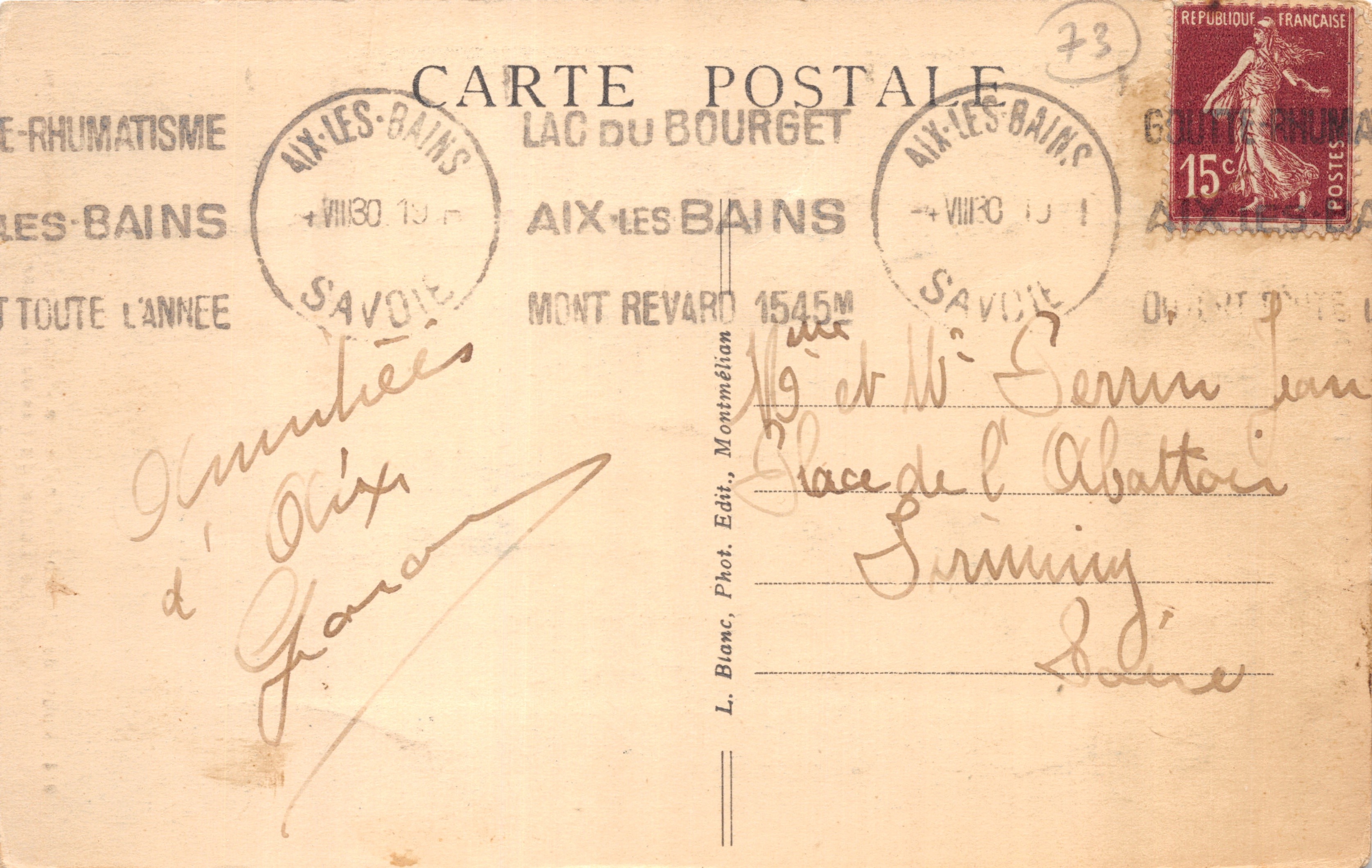 Túnel del Pas de la Fosse — Ruta de Chambéry-Challes-les-Eaux a Grande-Chartreuse — editor SAVOIE TOURISME, n.º 914 — Reverso