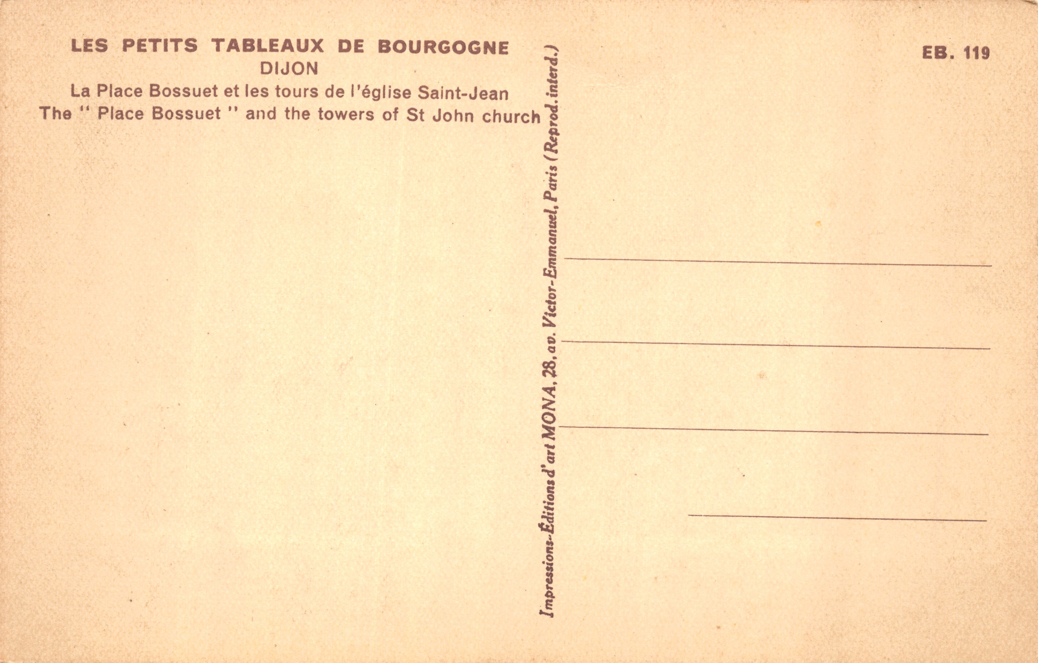 Place Bossuet — church Saint-Jean — publisher MONA, n° EB. 119 — Back