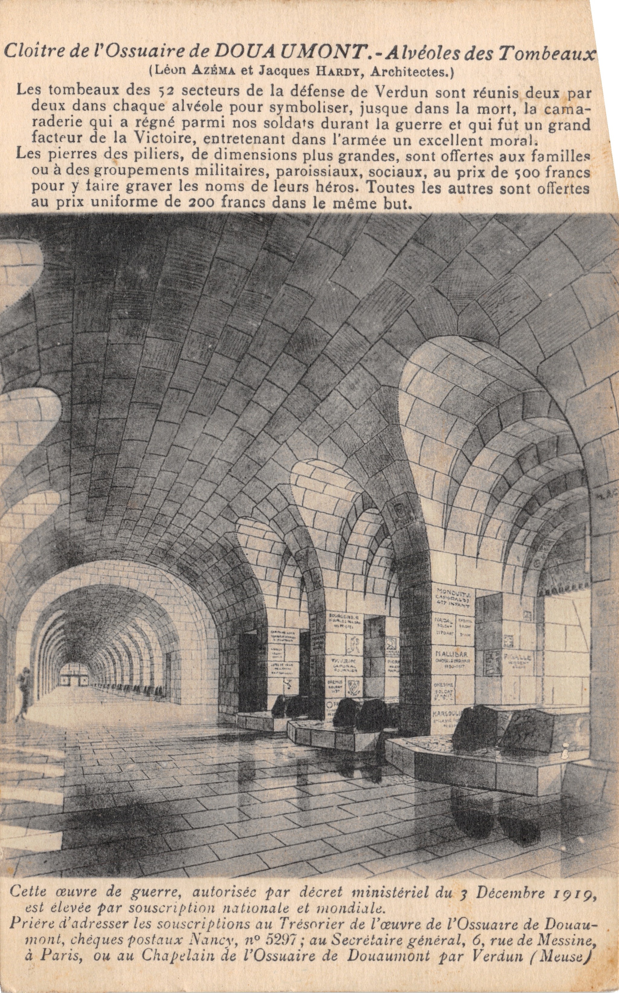 Closter del Ossario de Douaumont — Celulas de los Sepulcros — Léon Azéma y Jacques Hardy, Arquitectos