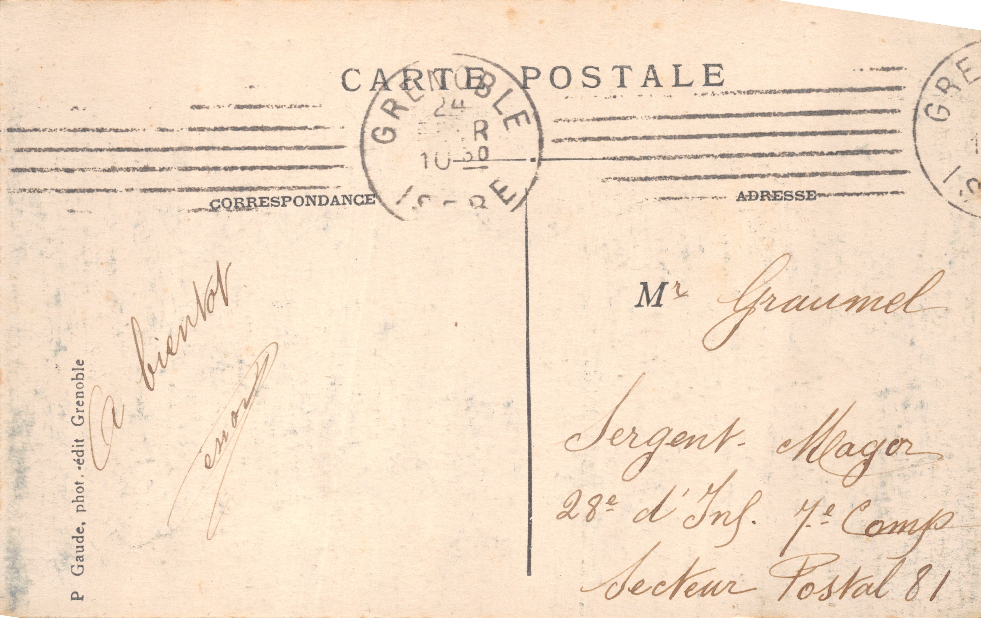Grenoble — Plac Najświętszej Maryi Panny — Pomnik Centennium i budowla religijna, wydawca P. Gaude, fot. — wyd. Grenoble Tramway — Rewers