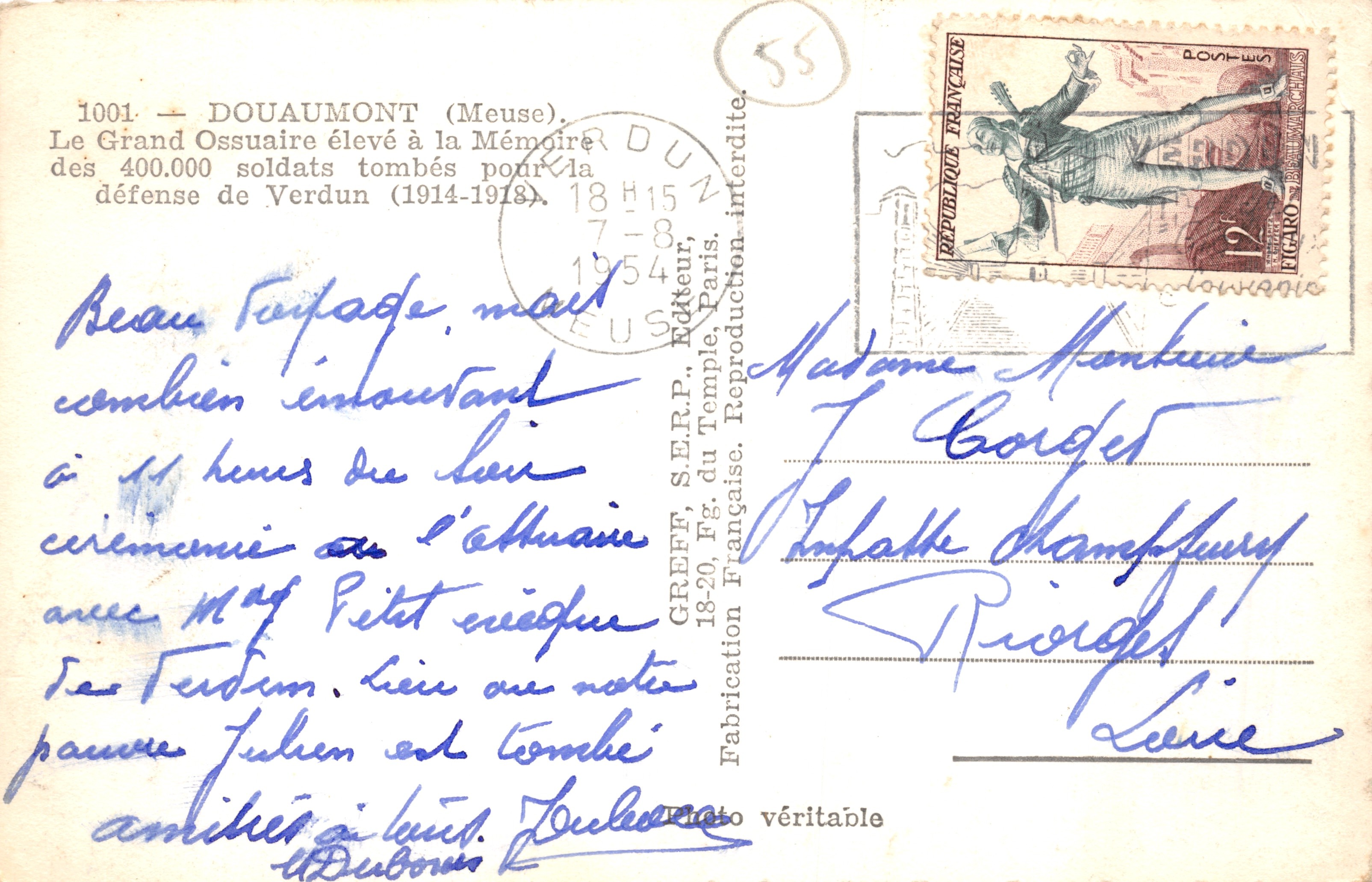 Douaumont — El Gran Ossario — editor Greff — Reverso