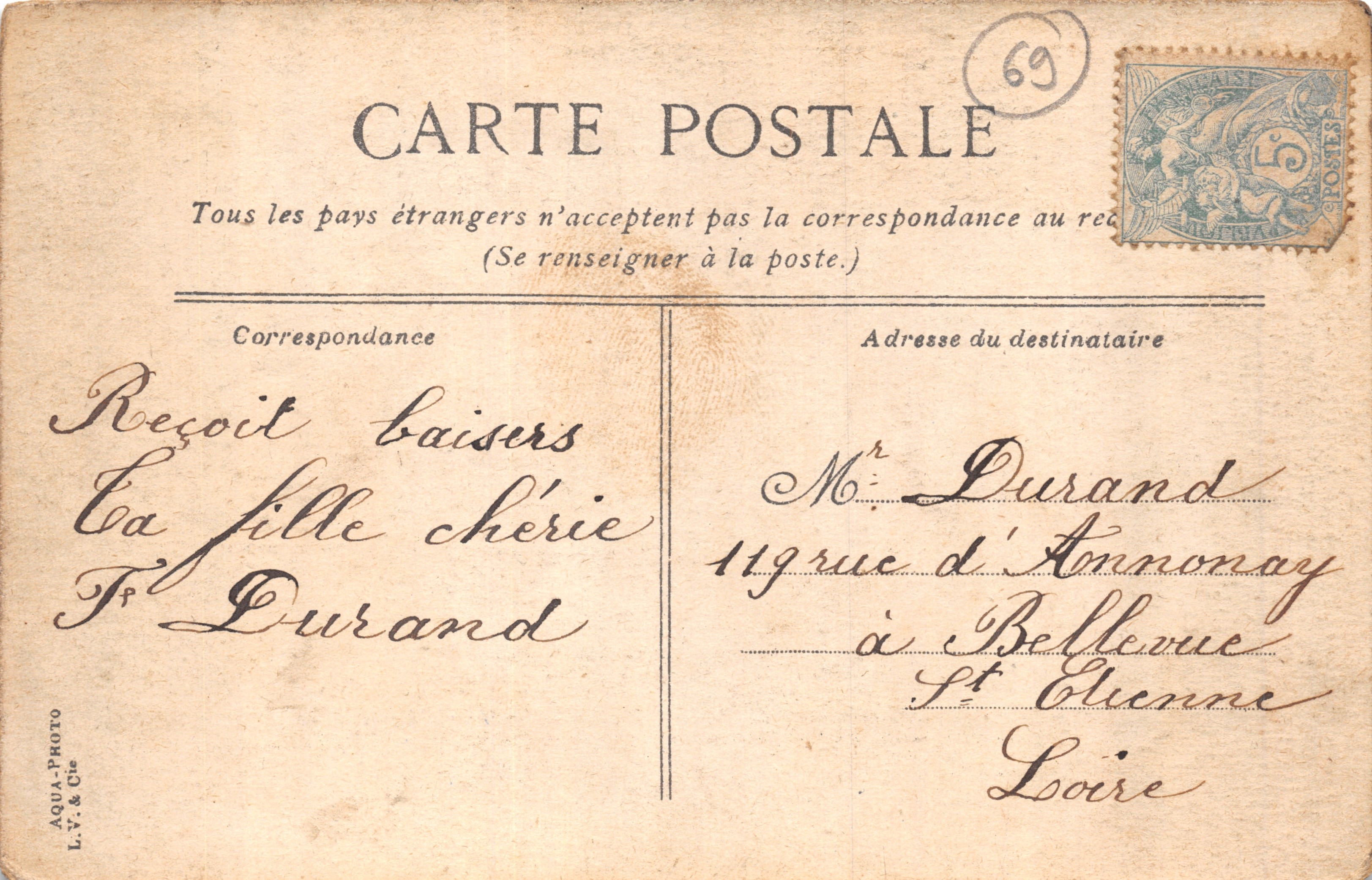 Lyon. El Palacio de Justicia — fachada neoclásica con columnas — editor L.V.&Cie, n.º 13 — Reverso